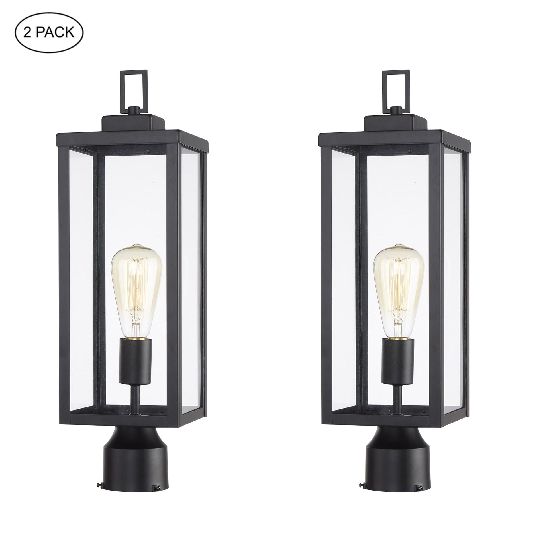 1-light Matte Black Outdoor Post Light Kits Head with Clear Glass Shade
