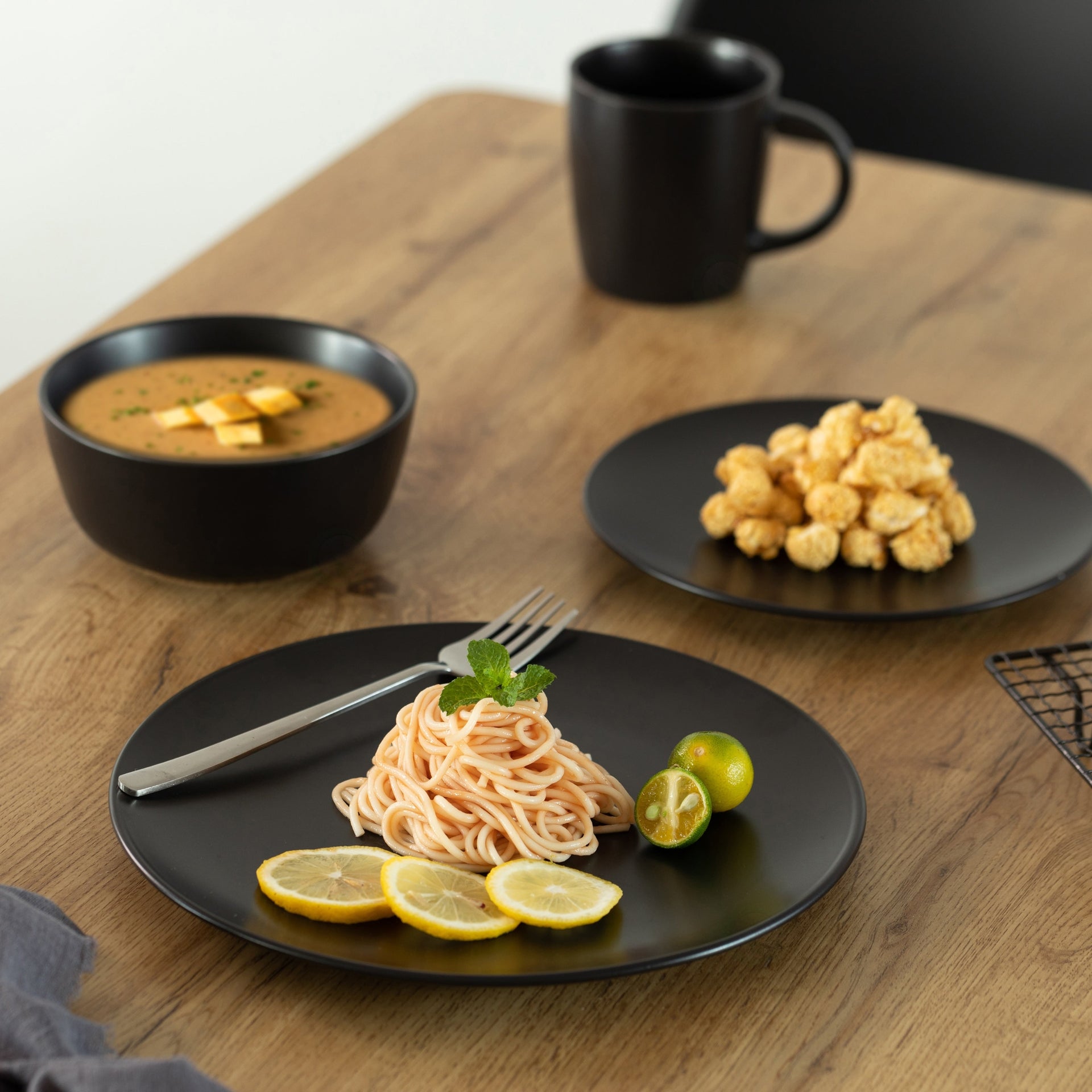 16 PC Dinnerware Dish Set for 4 Person | Mugs, Salad and Dinner Plates and Bowls Sets, Chip and Crack Resistant, Matte Black