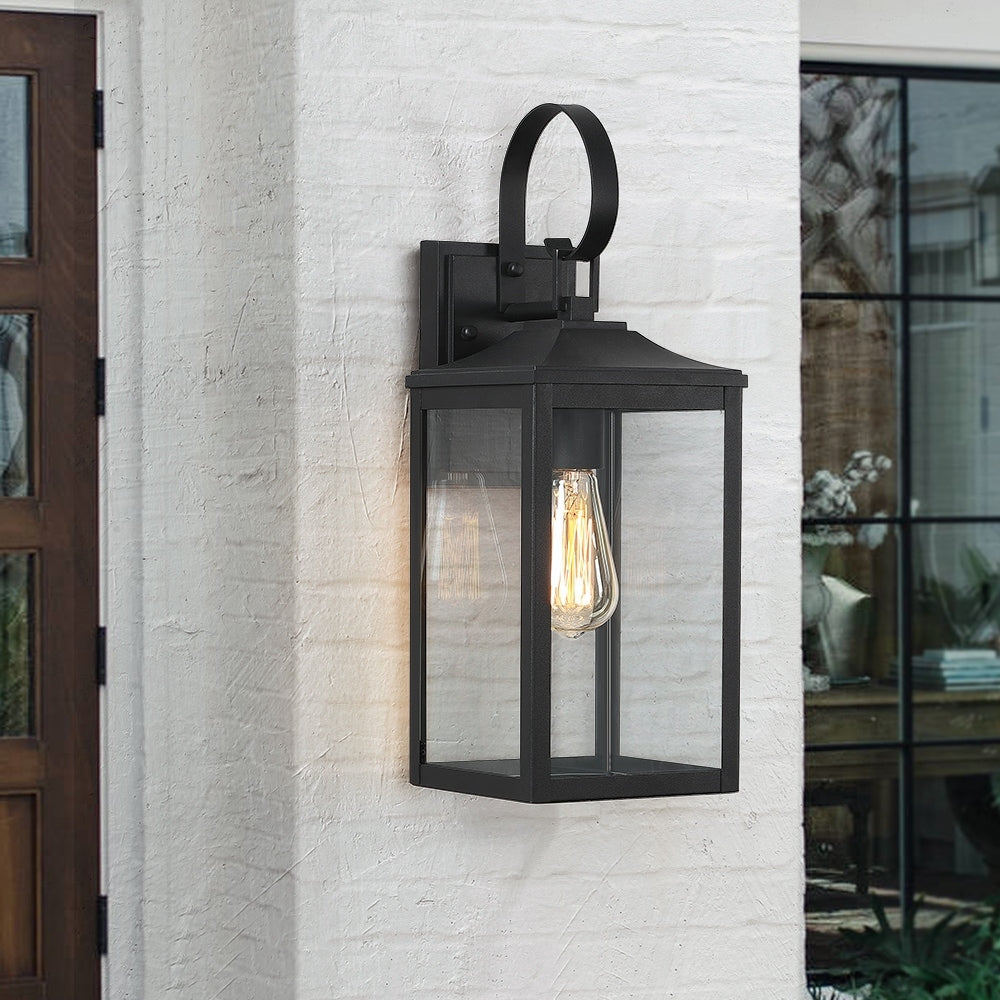 18H 1-Light Black Outdoor Exterior Wall Lantern Sconce Light