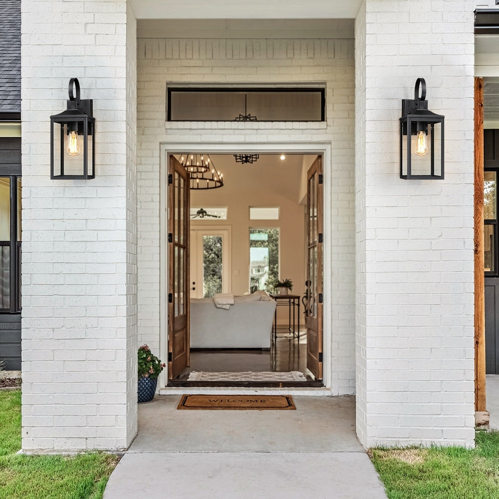 18H 1-Light Black Outdoor Exterior Wall Lantern Sconce Light