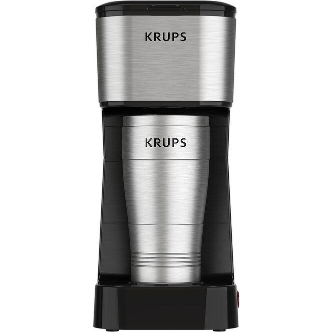 2-Cup Single Serve Coffee Maker with Travel Tumbler, 650W, Compact Stainless Steel Design