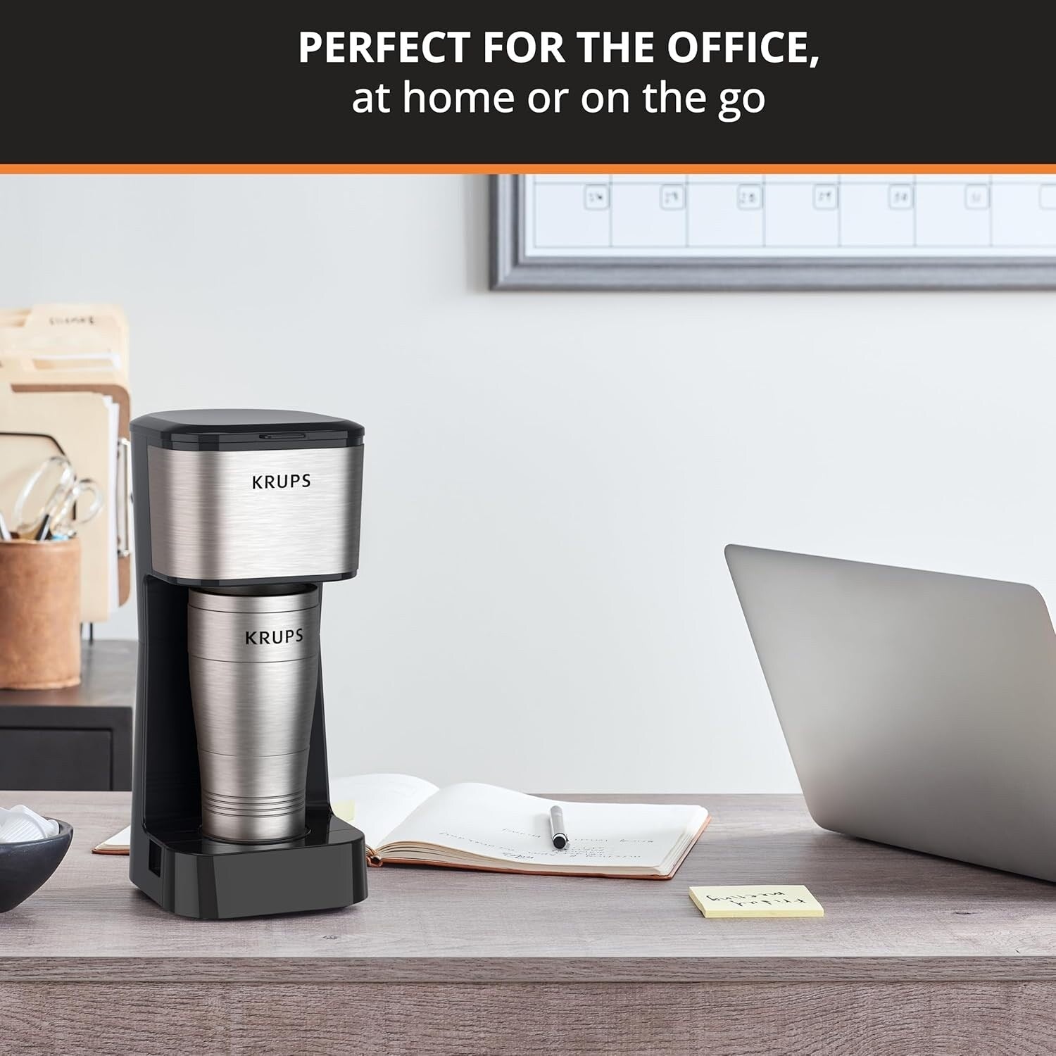2-Cup Single Serve Coffee Maker with Travel Tumbler, 650W, Compact Stainless Steel Design