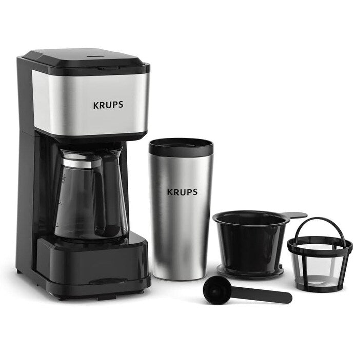 2-Cup Travel Coffee Maker, 14oz Thermal Tumbler, Stainless Steel, Compact Design for Single Serve