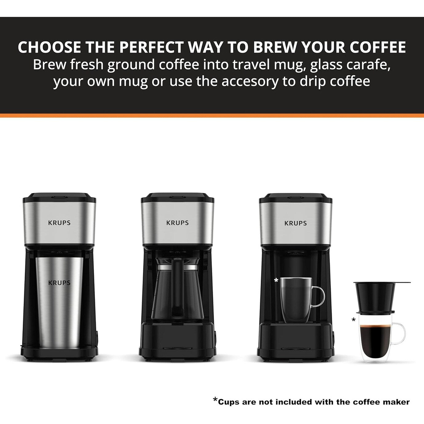 2-Cup Travel Coffee Maker, 14oz Thermal Tumbler, Stainless Steel, Compact Design for Single Serve