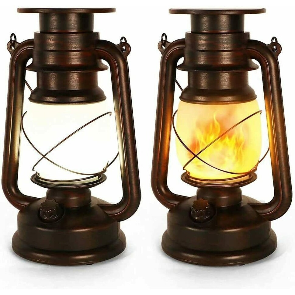 2 PCS Solar Flickering Flame LED Vintage Hanging Lantern