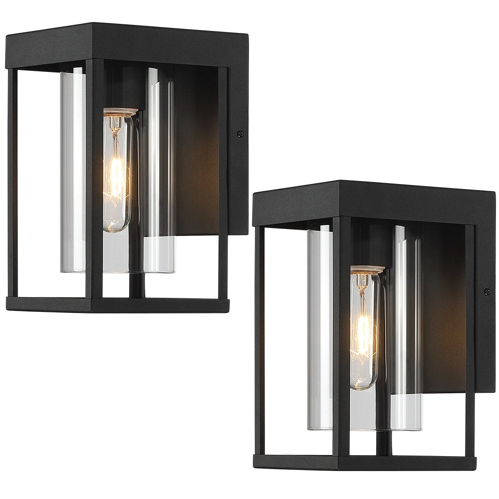 2-Pack Outdoor Black Exterior Wall Lantern Sconce Light with Clear Glass - 9H
