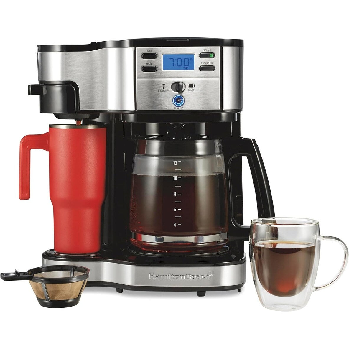 2-Way 12-Cup Coffee Maker & Single Serve, Glass Carafe, Auto Pause & Pour, Black