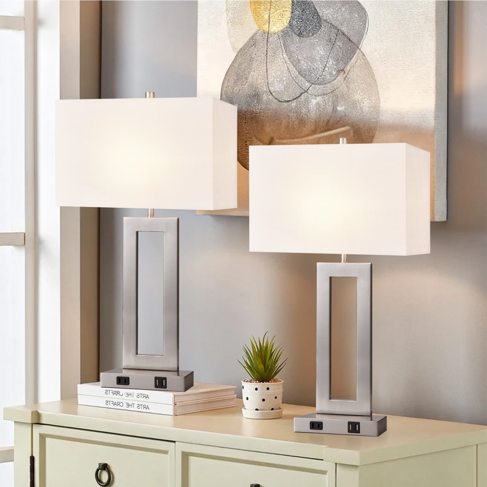 22 Gray USB Table Lamp Set With Touch Control