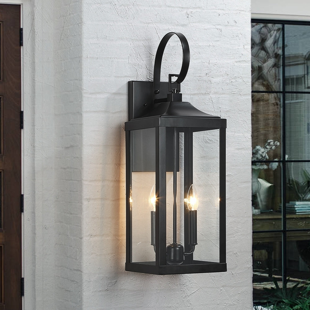 25.7H 2-Light Large Outdoor Black Exterior Wall Lantern Sconce Light