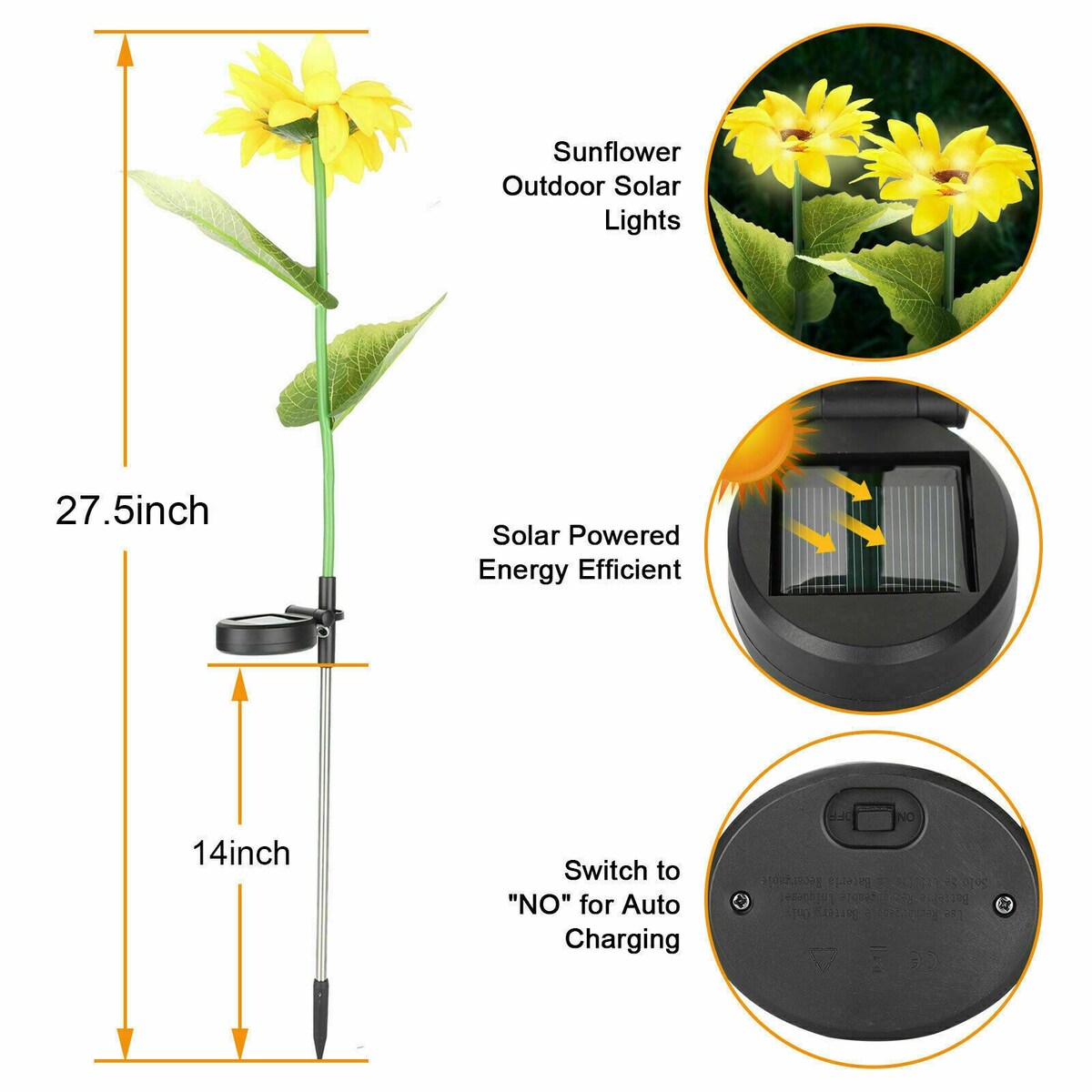 2PCS Solar Garden Stake Lights Led Sunflower Lights For Garden Decor