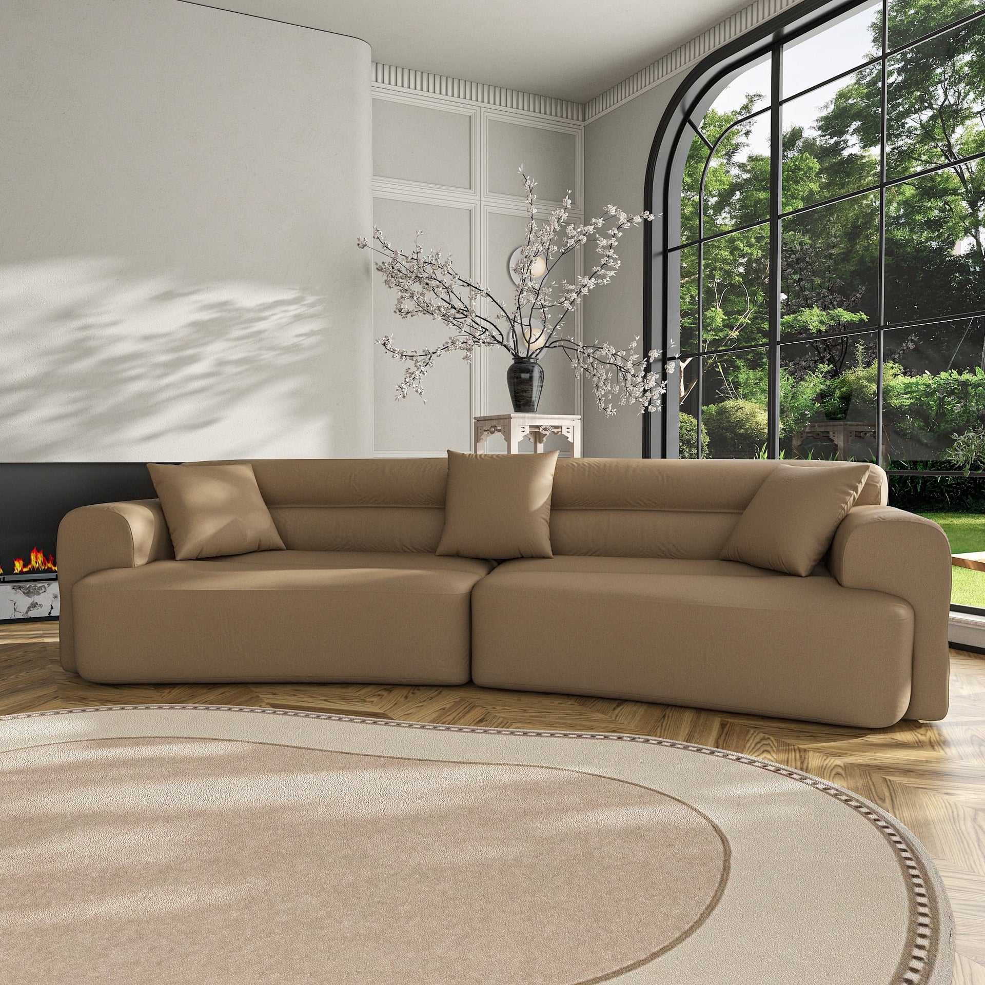 3-5 Seater Couch Comfy Upholstered Sofa with 3 Pcs Soft Pillows