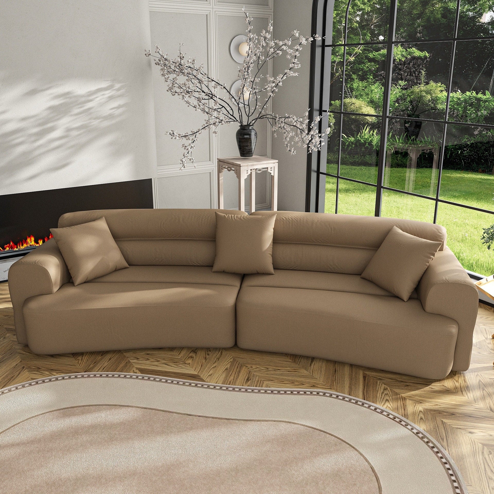 3-5 Seater Couch Comfy Upholstered Sofa with 3 Pcs Soft Pillows