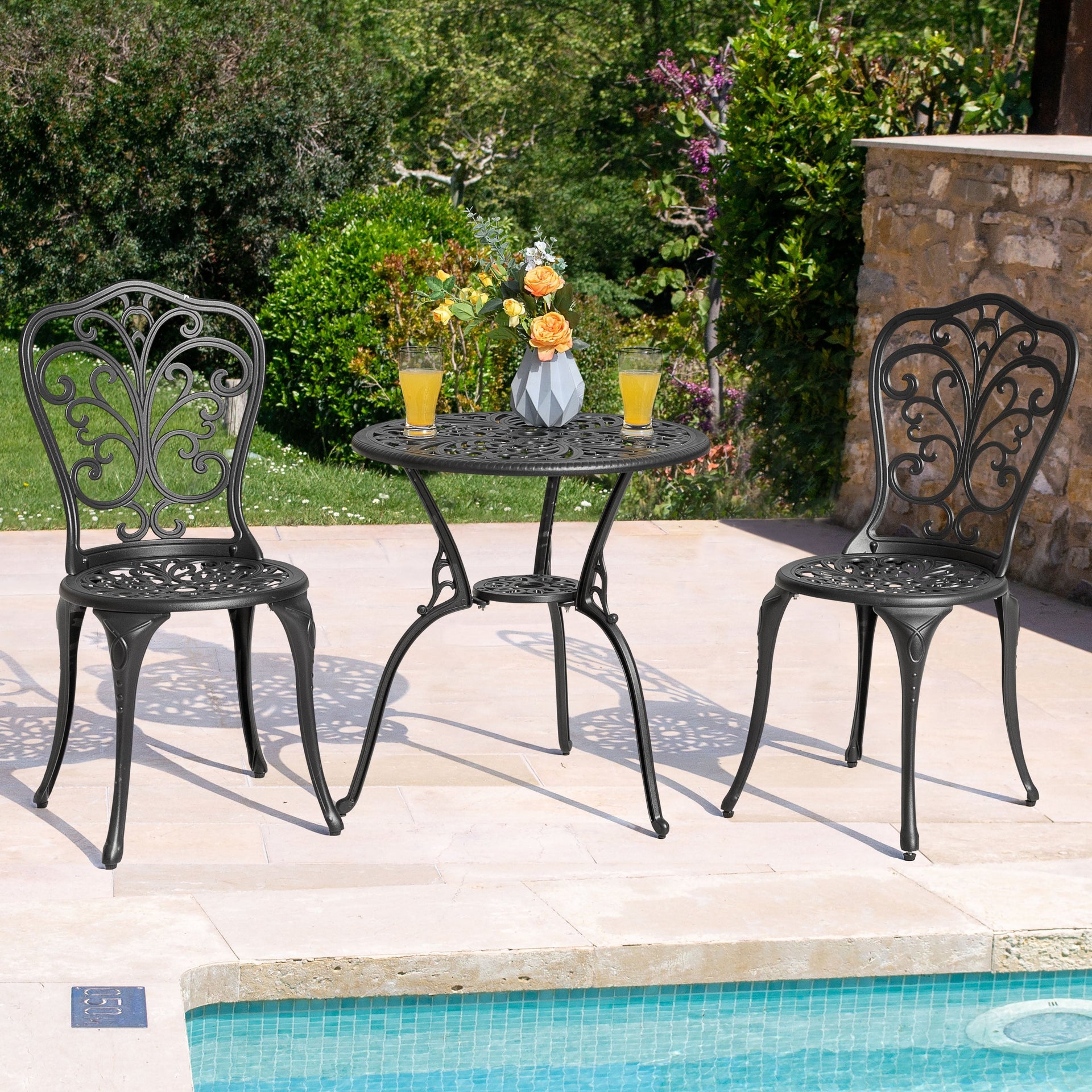 3-Piece Outdoor Bistro Set,Cast Aluminum Patio Set with Umbrella Hole