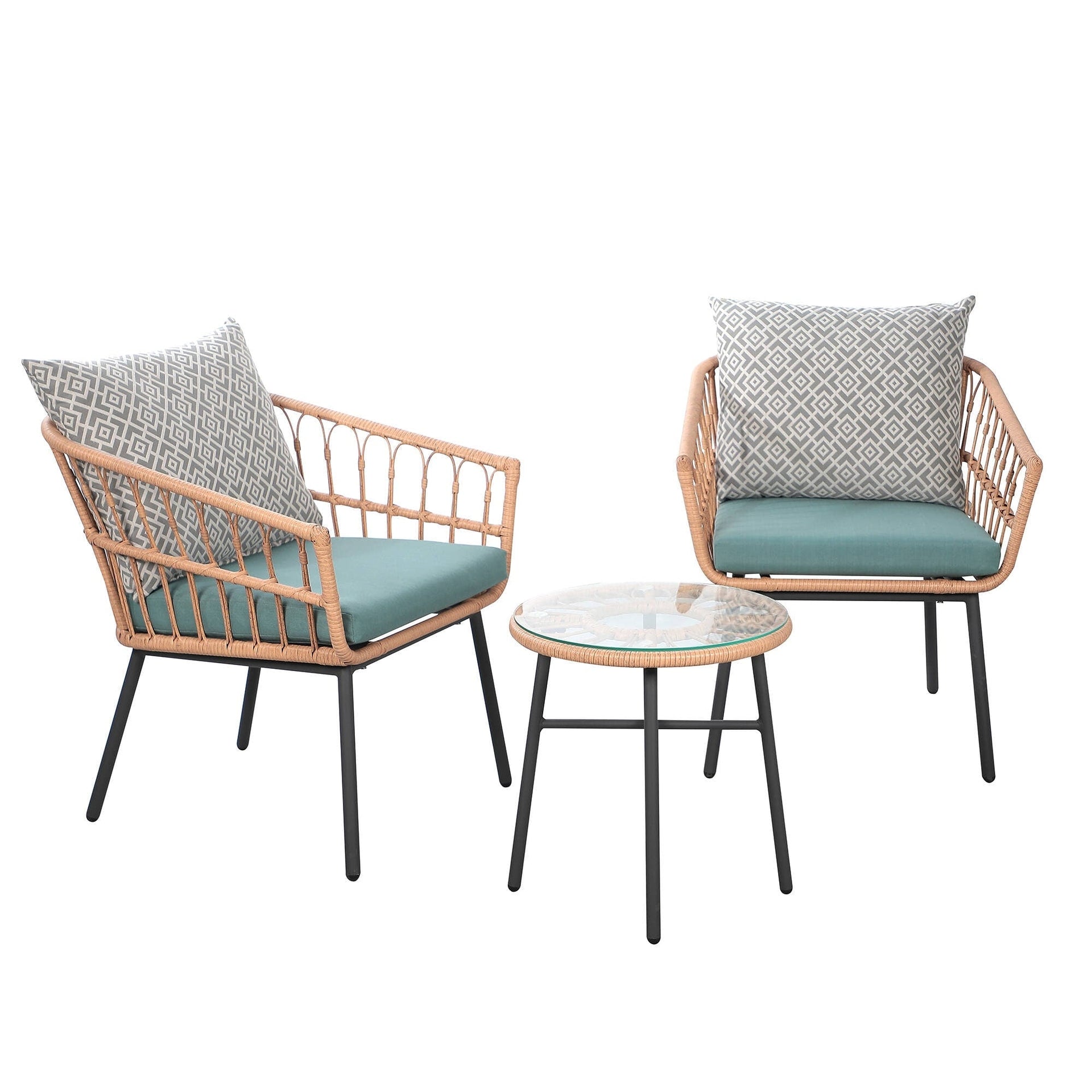 3-Piece Outdoor Wicker Bistro Set with Cushions