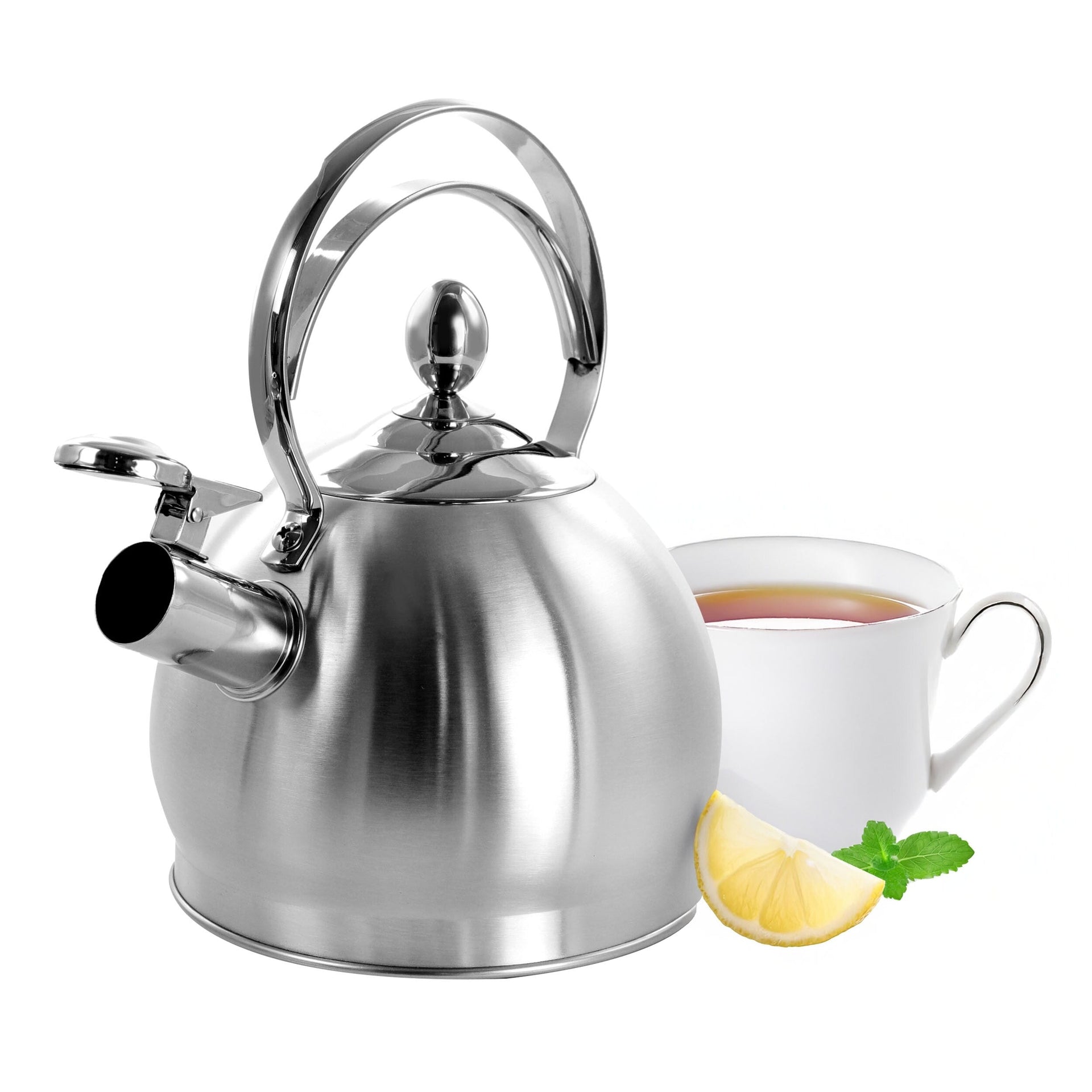 3 Quart Round Stovetop Whistling Kettle in Silver