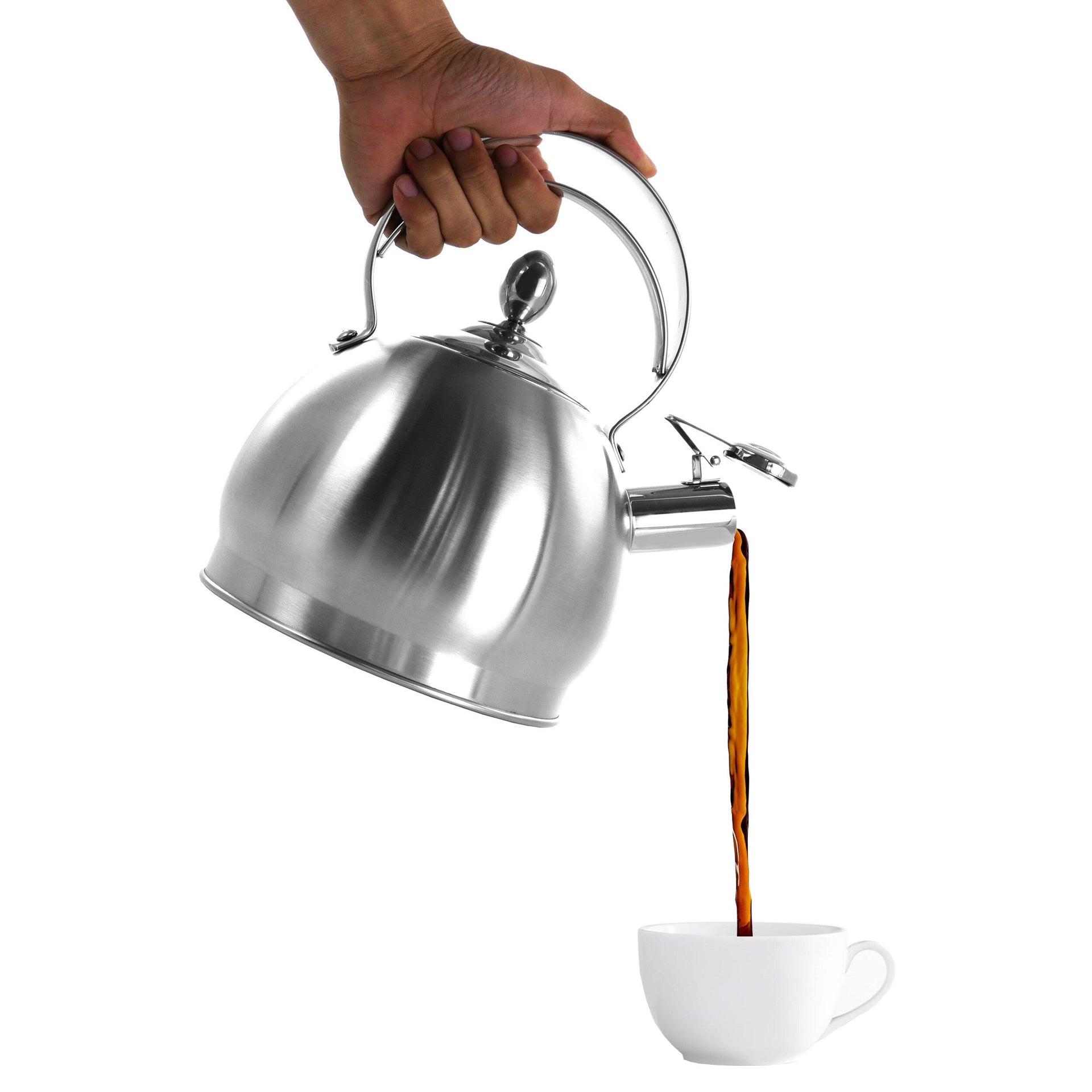 3 Quart Round Stovetop Whistling Kettle in Silver