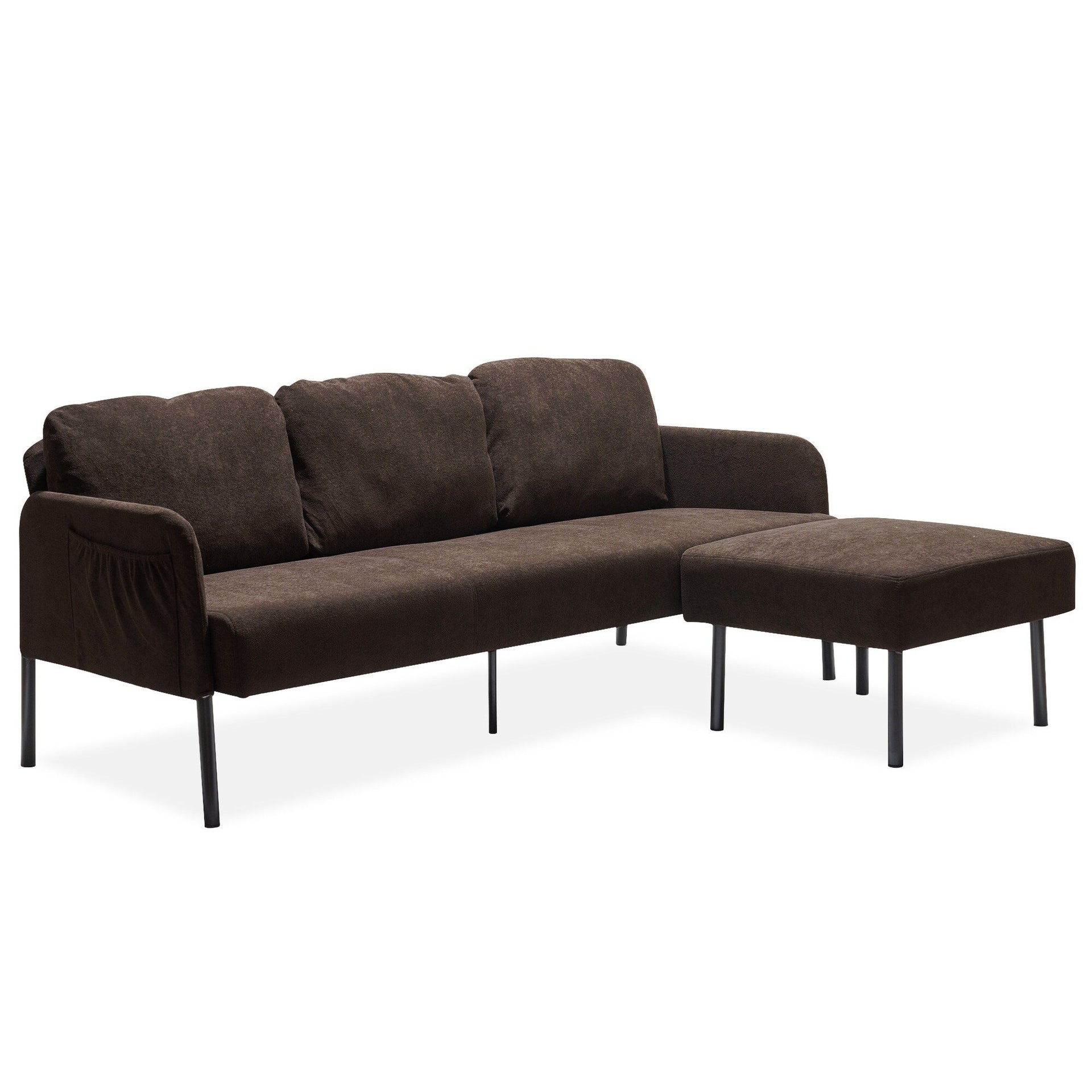 3 Seater L-Shaped Polyester Fabric Sofa with Ottoman, Modern Upholstered Sofa, Comfy Small Couches for Small Space