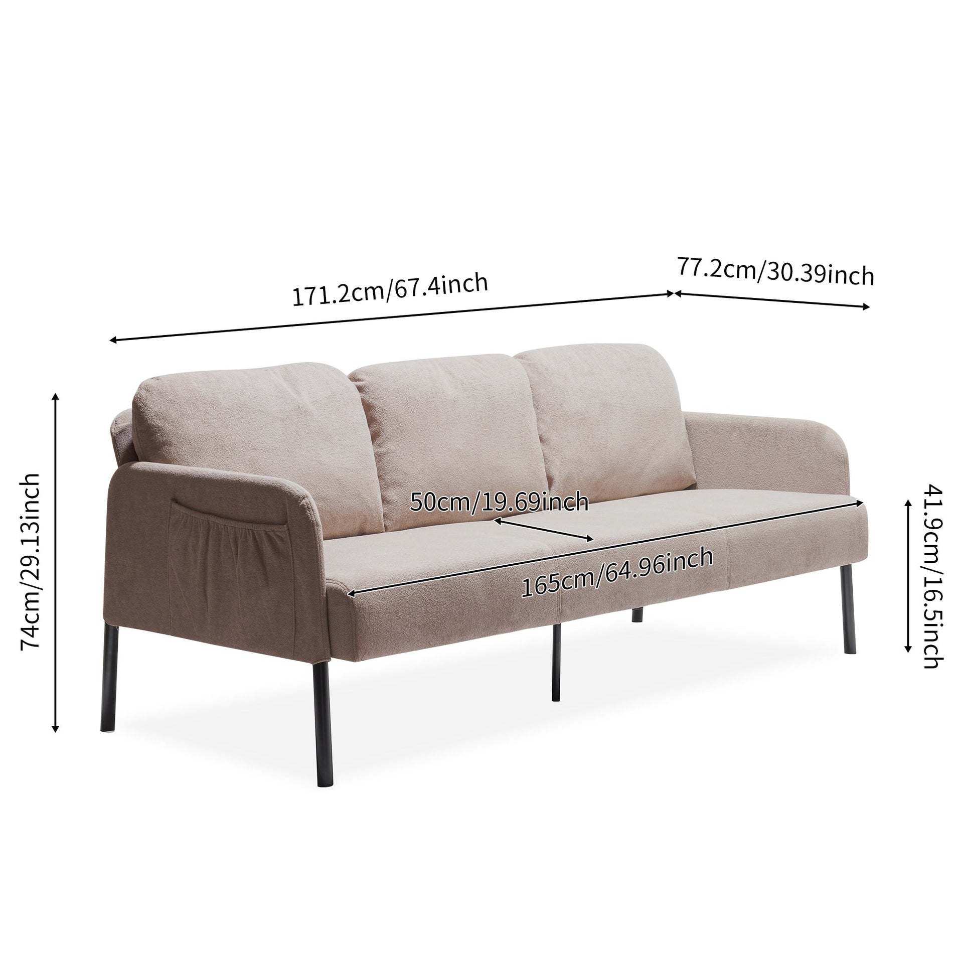 3 Seater Polyester Fabric Sofa, Modern Upholstered Sofa, Comfy Small Couches for Small Space Living Room, Bedroom, Office