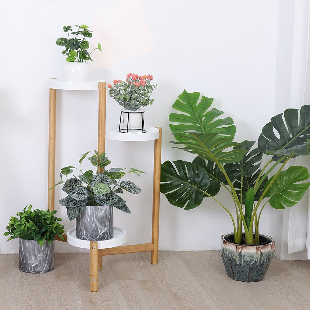 3 Tier Bamboo Tall Corner Plant Stand Holder Display Rack Indoor Home
