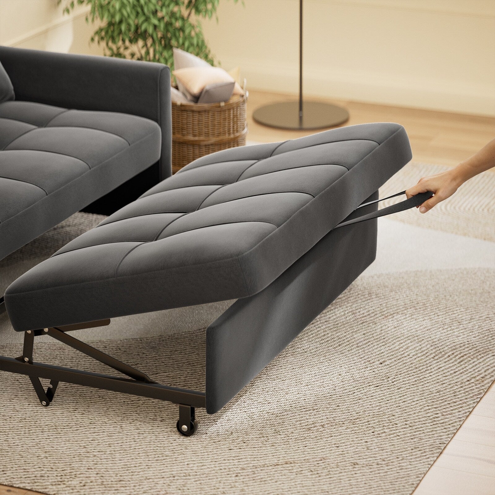 3-in-1 Convertible Sofa Bed Lounger Chaise Loveseat with Pull-up Bed, Velvet / cloth