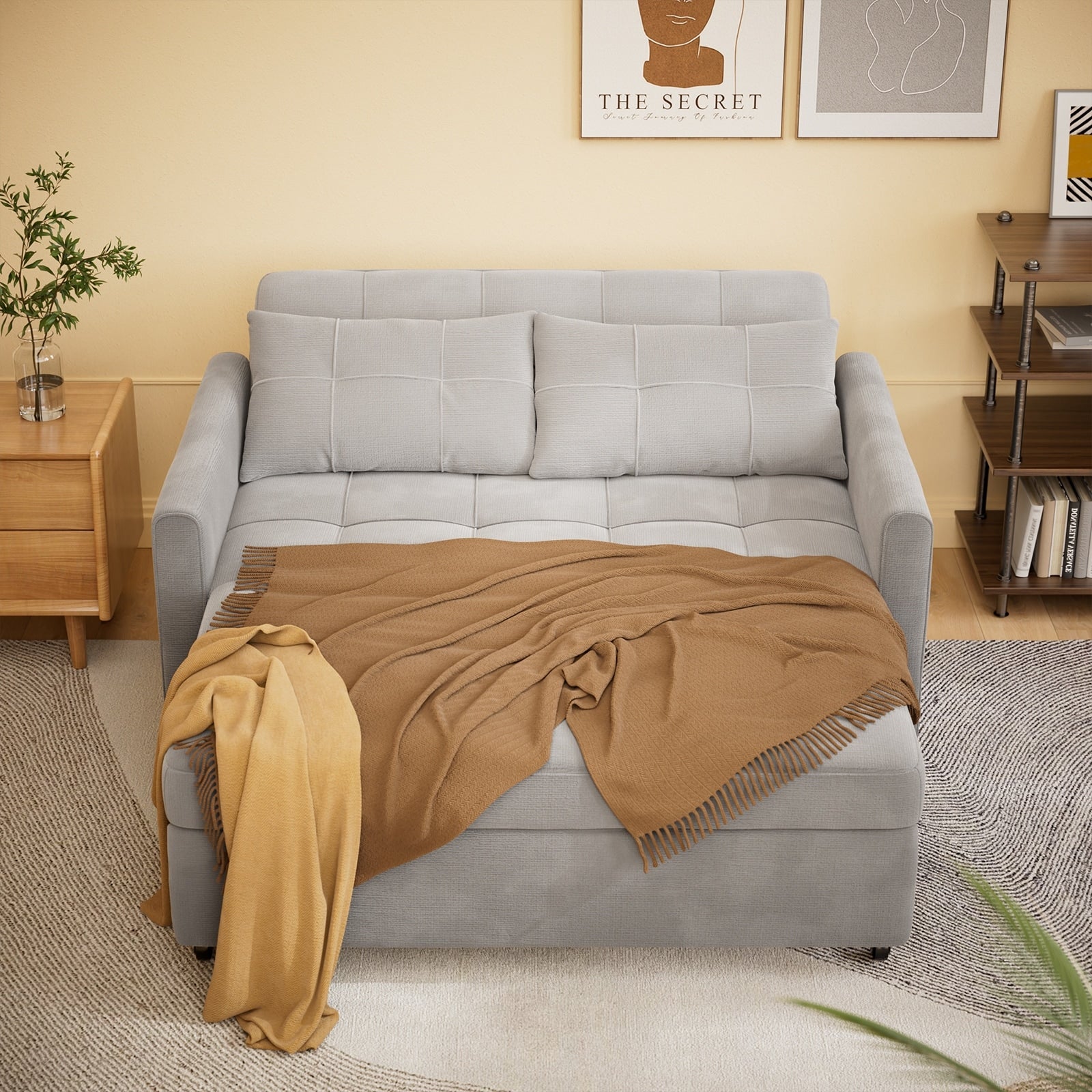 3-in-1 Convertible Sofa Bed Lounger Chaise Loveseat with Pull-up Bed, Velvet / cloth
