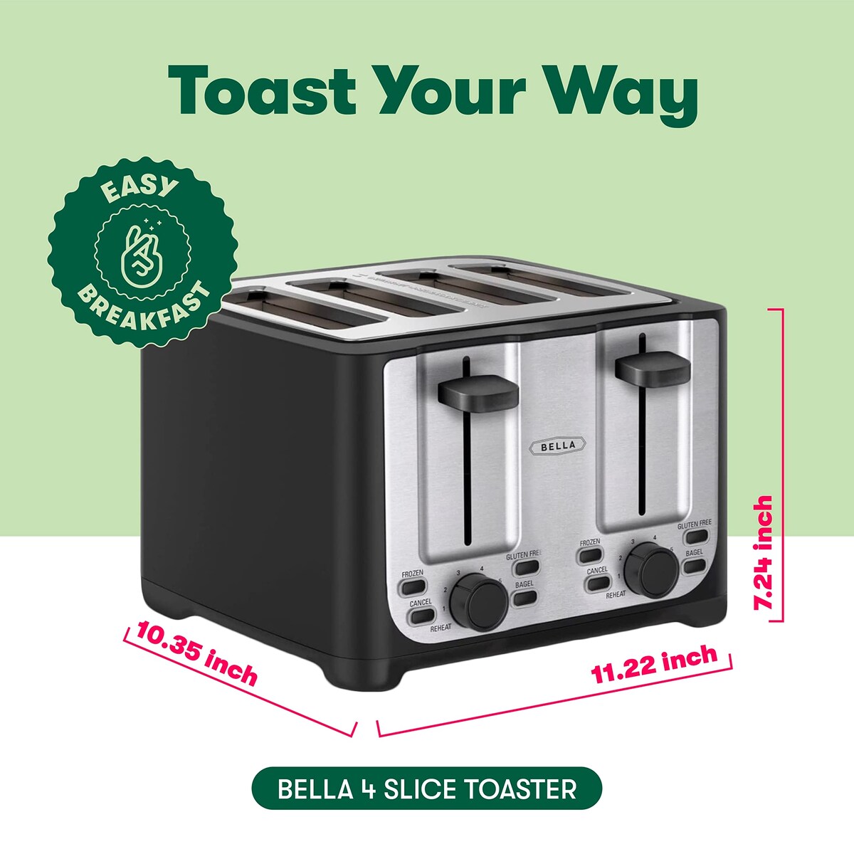 4 Slice Toaster with Auto Shut Off - Extra Wide Slots & Removable Crumb Tray and Cancel, Defrost & Reheat Function