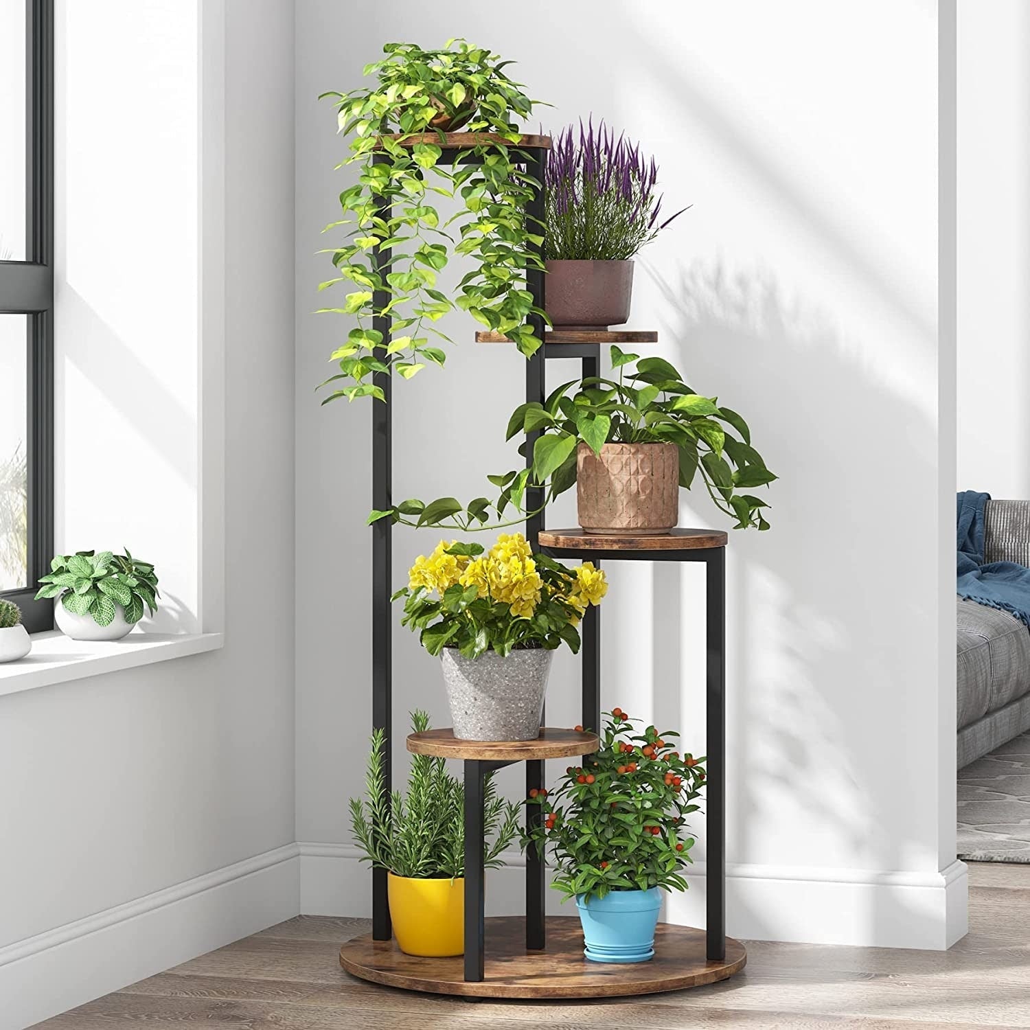 4-Tier Plant Stand Indoor, Tall Wood Plant Shelf Holders, Set of One - 19.68”L* 19.68”W* 40.94”H