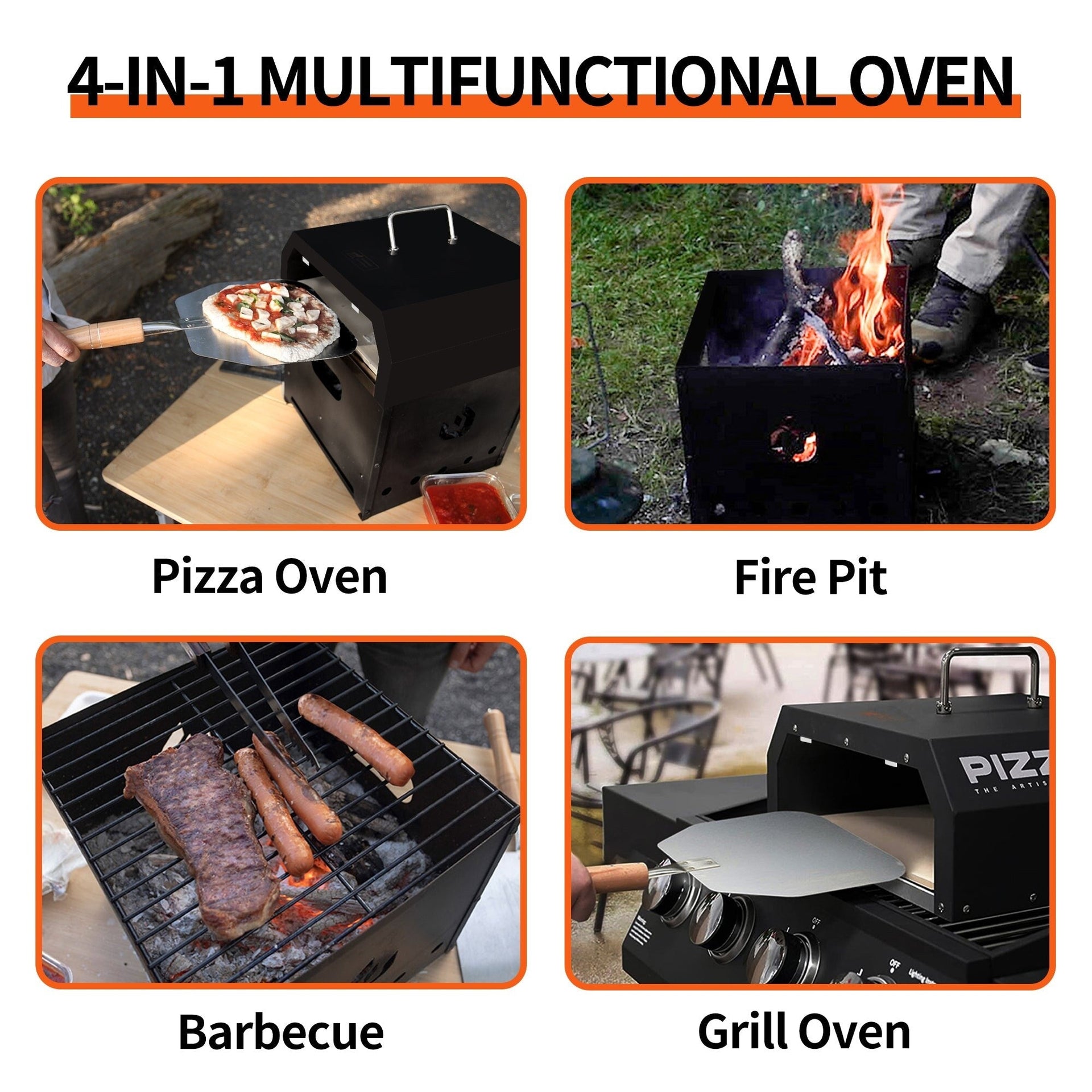 4 in 1 Outdoor Pizza Oven 2 Layer Detachable Grill Oven Multifunctional Pizza Maker with Pizza Stone - 12 inch