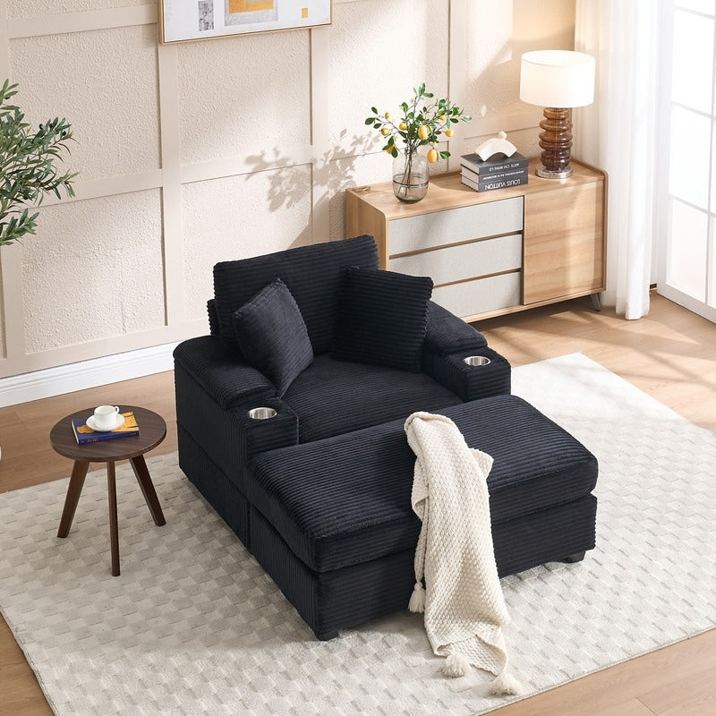 42.12 Corduroy Upholstered Sofa + Ottoman