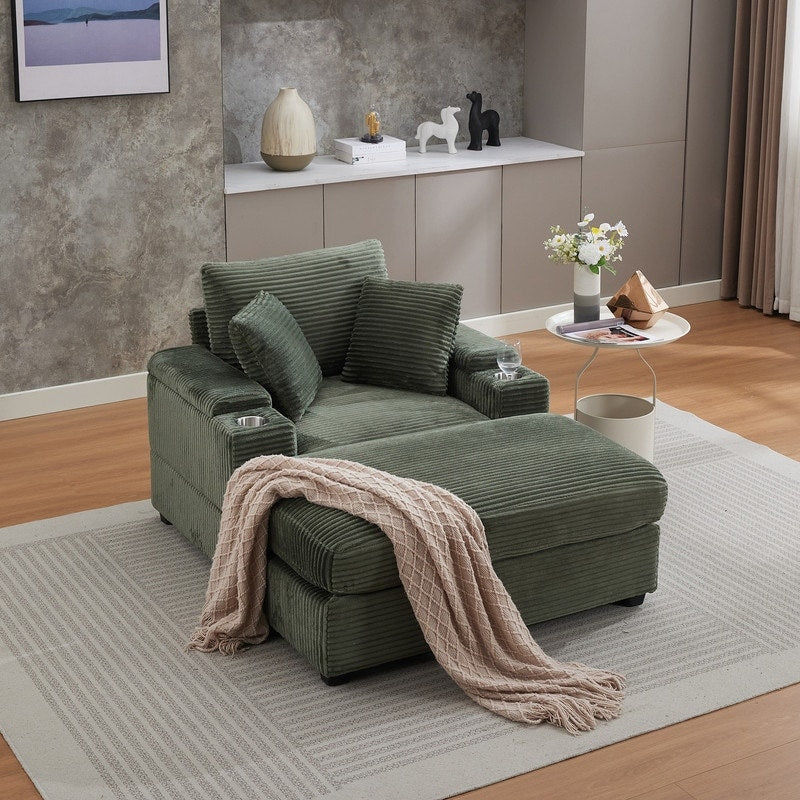 42.12 Corduroy Upholstered Sofa + Ottoman