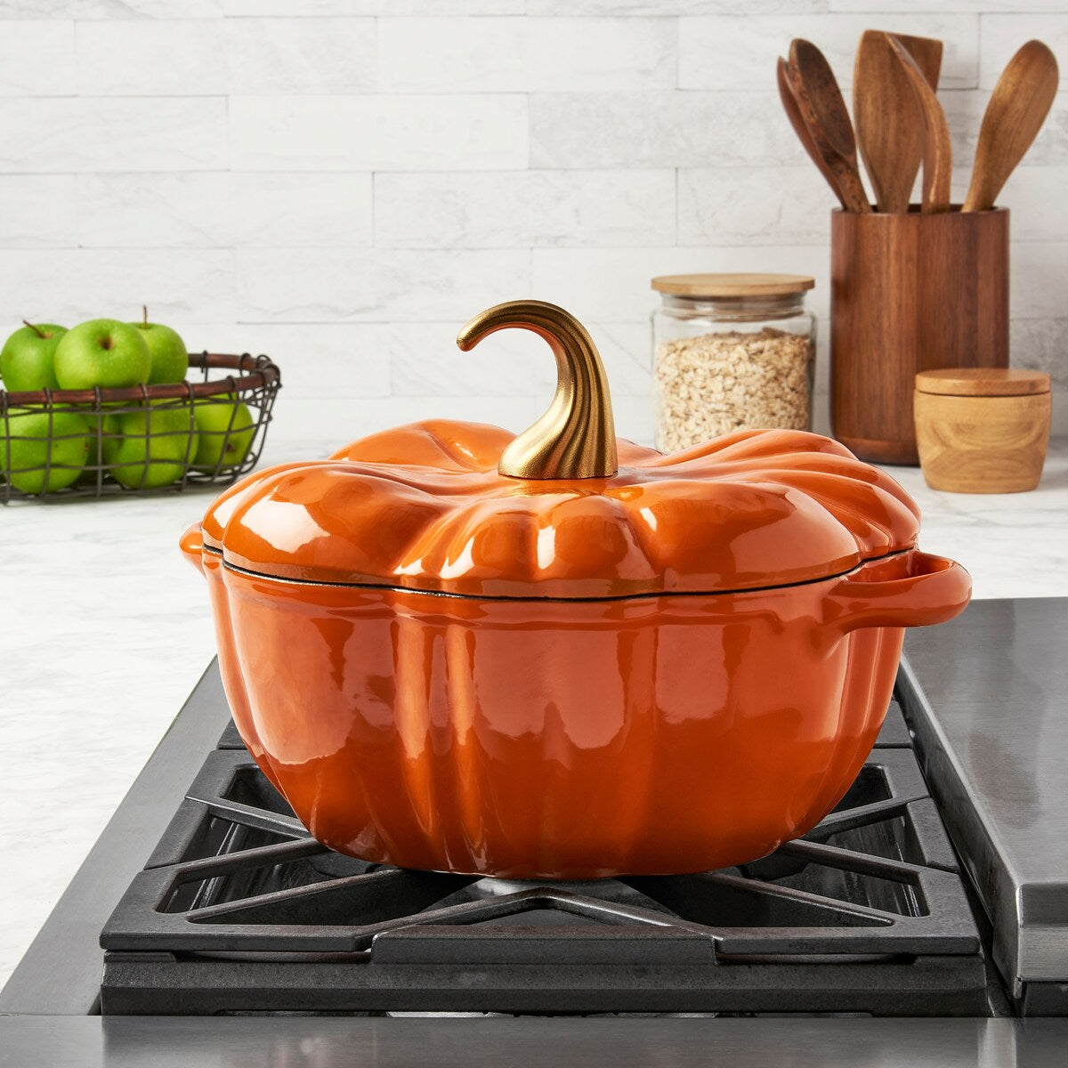 4Qt Enamel Cast Iron Dutch Oven - Orange Pumpkin