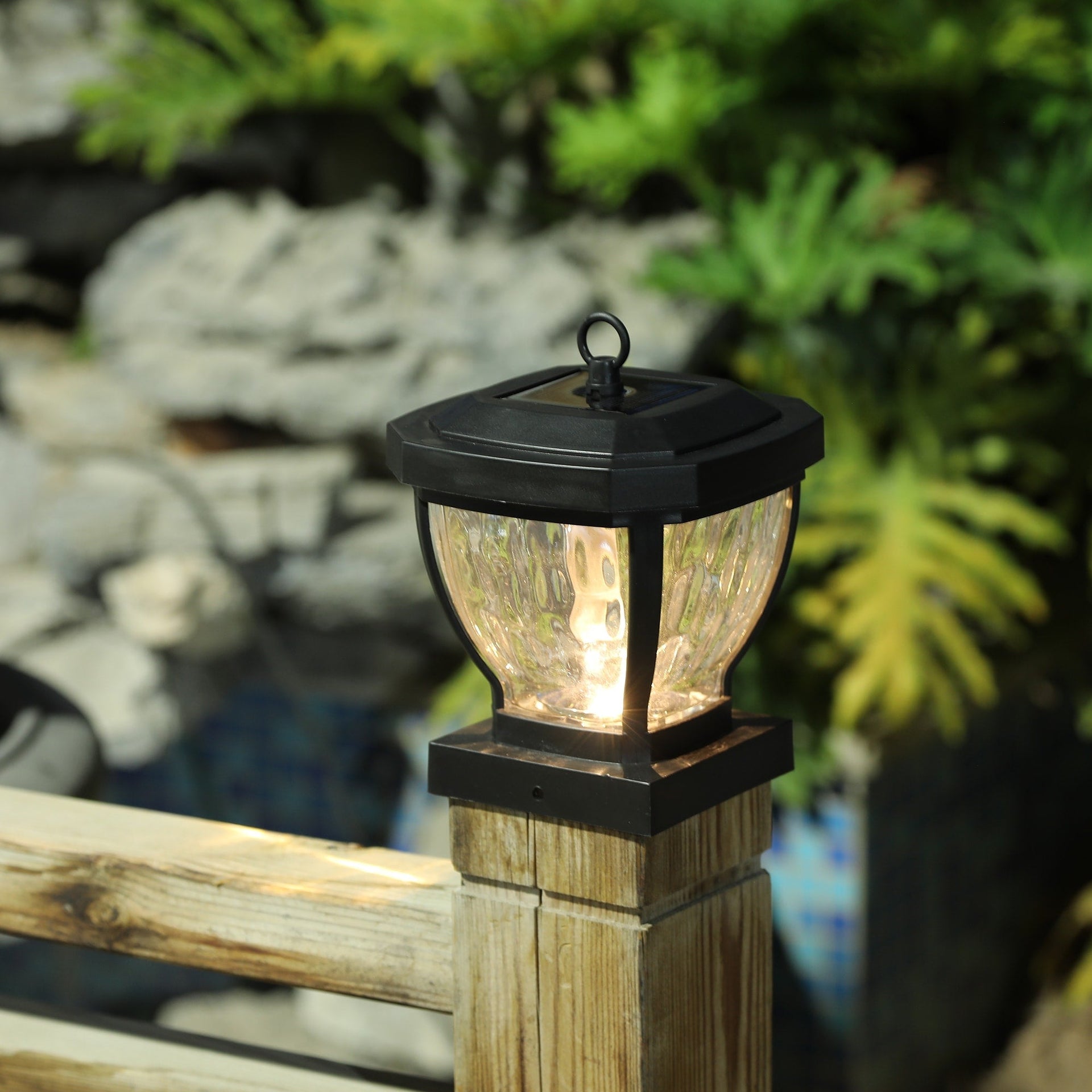 4x4 Black Plastic Glass Lens Solar Post Cap Light - 5.1 H x 6.9 W x 6.9 D