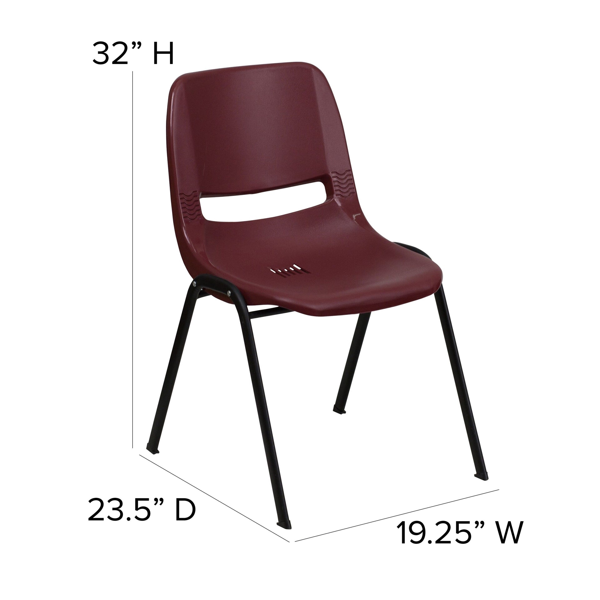 5 Pack 880 lb. Capacity Ergonomic Shell Stack Chair with Metal Frame - 23.5D x 19.25W x 32H