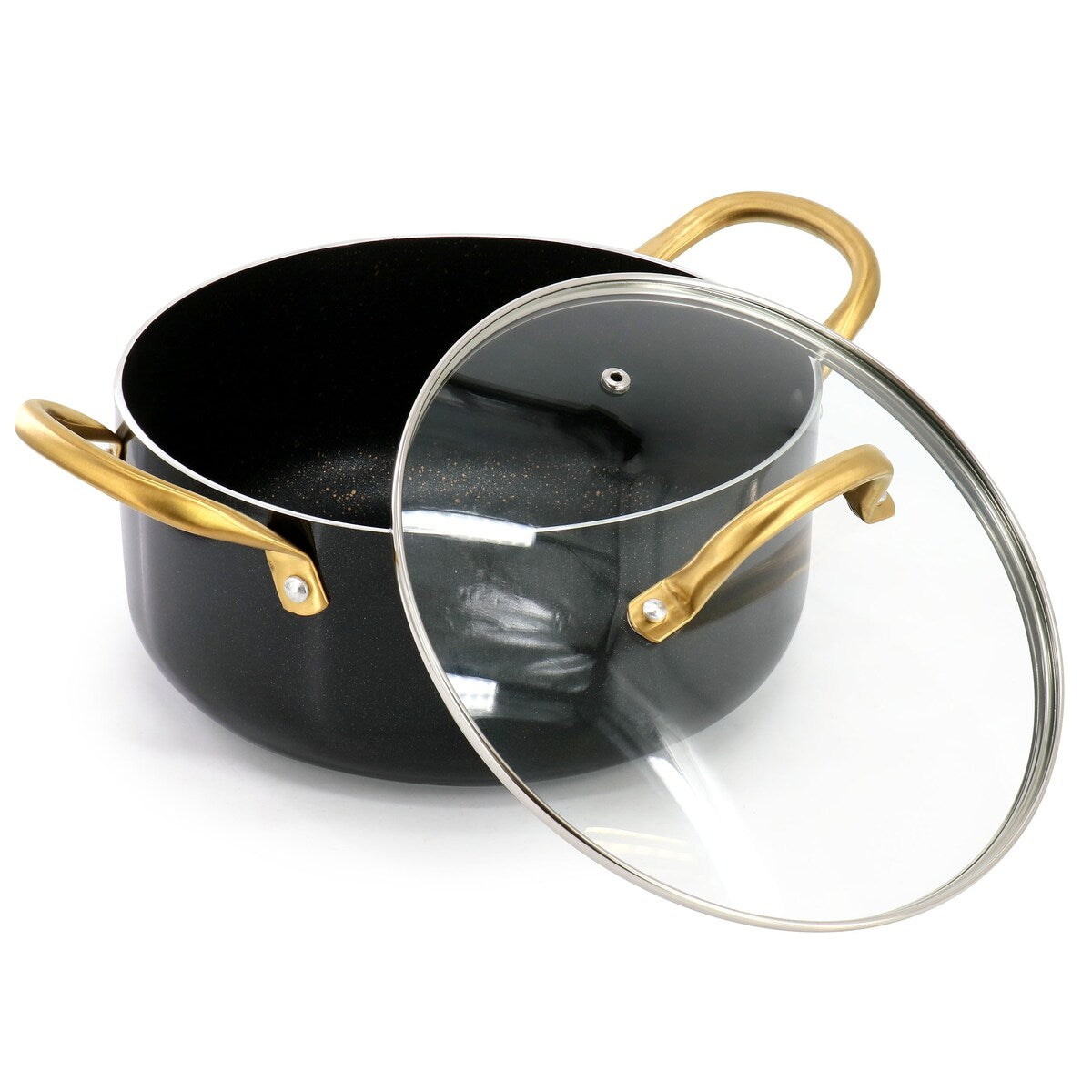 5 Quart Nonstick Aluminum Dutch Oven with Lid in Black and Gold