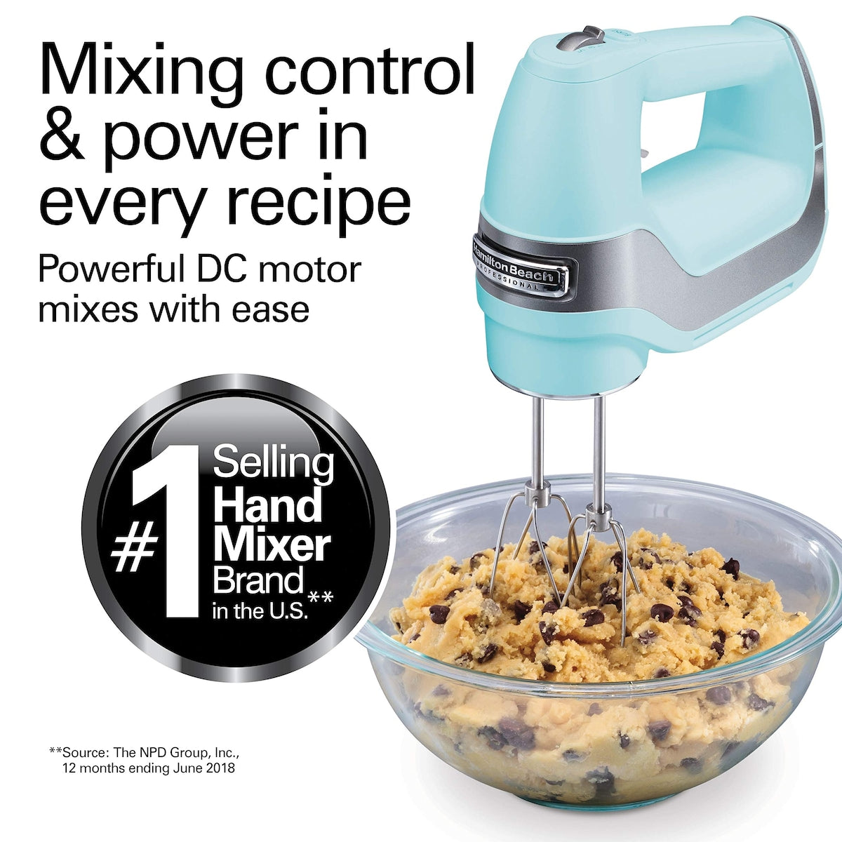 5-Speed Electric Hand Mixer with Snap-On Storage Case, QuickBurst, Stainless Steel Twisted Wire Beaters and Whisk, Mint (62658)