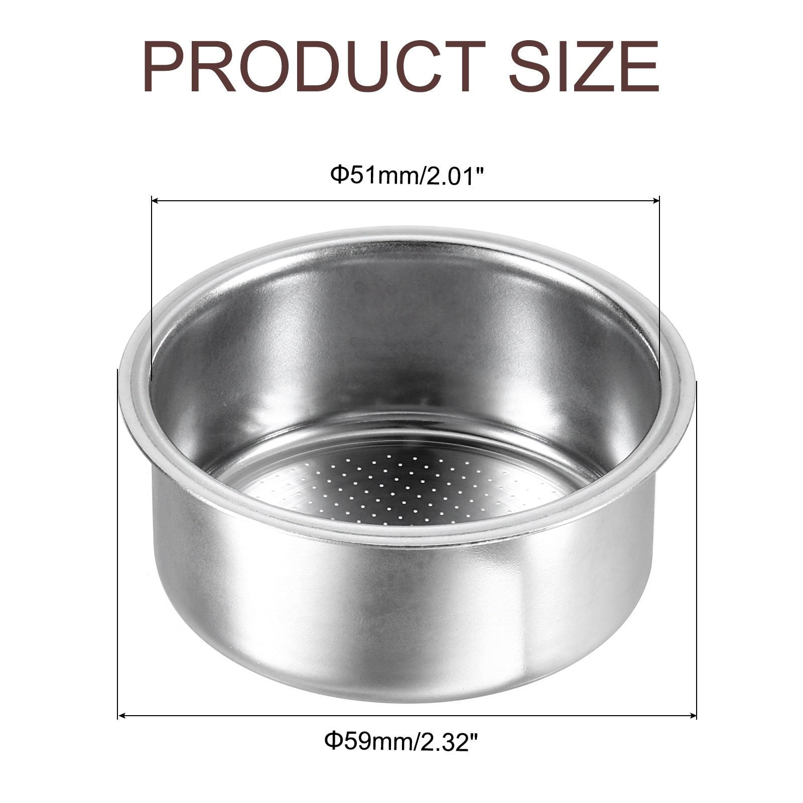 51mm Coffee Filter Basket, 2-Cup Stainless Steel Espresso Coffee Machine Bowl - Silver