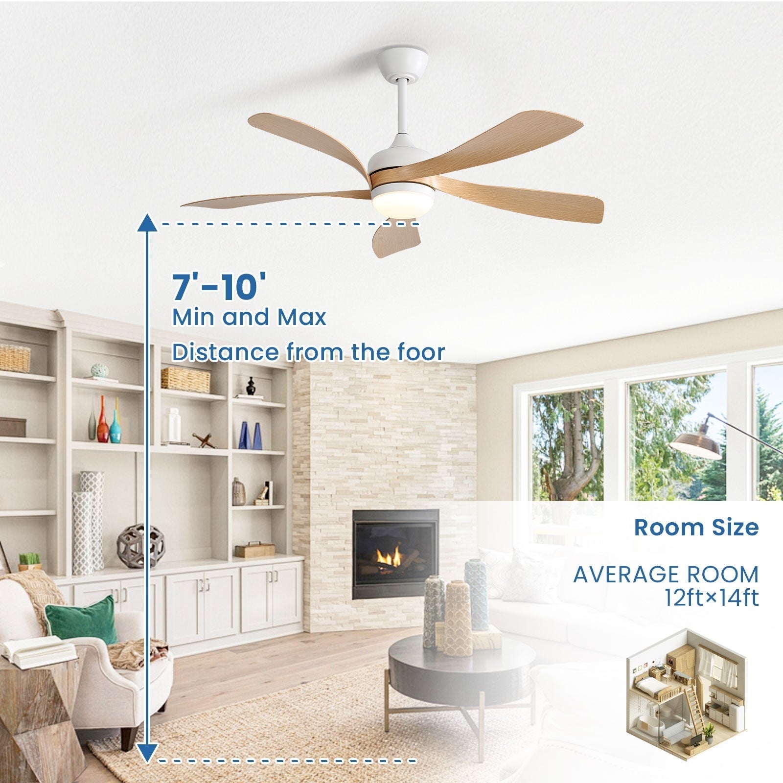 52 Inch Ceiling Fan with Remote & Lights Quiet DC Motor 5 Blade High CFM Modern Fan