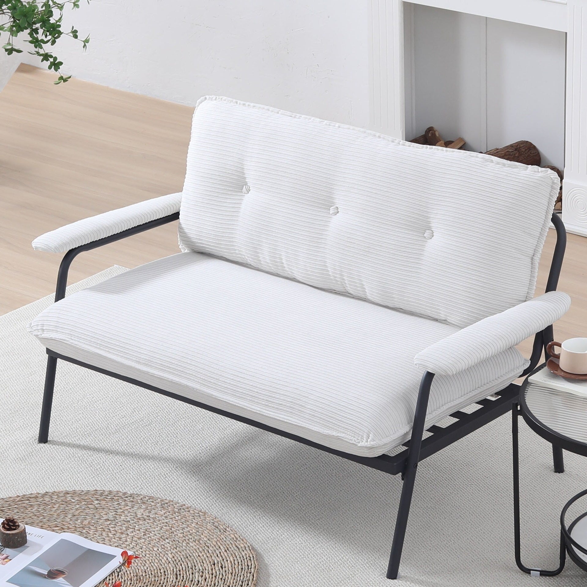 53 Inch Beige 2-Seater Sofa with Metal Frame for Small Spaces Polyester Blend Compact Modern Apartment Furniture