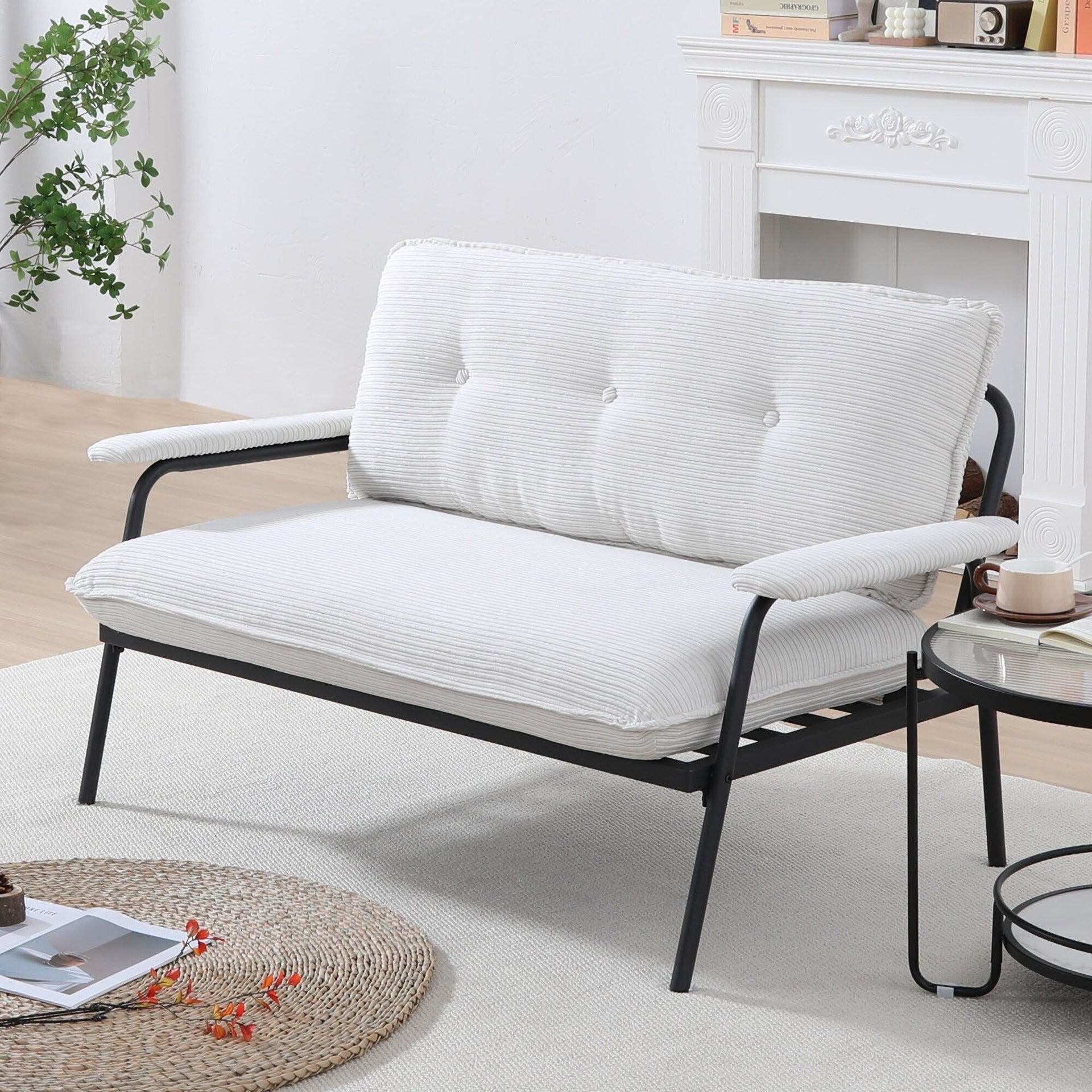 53 Inch Beige 2-Seater Sofa with Metal Frame for Small Spaces Polyester Blend Compact Modern Apartment Furniture