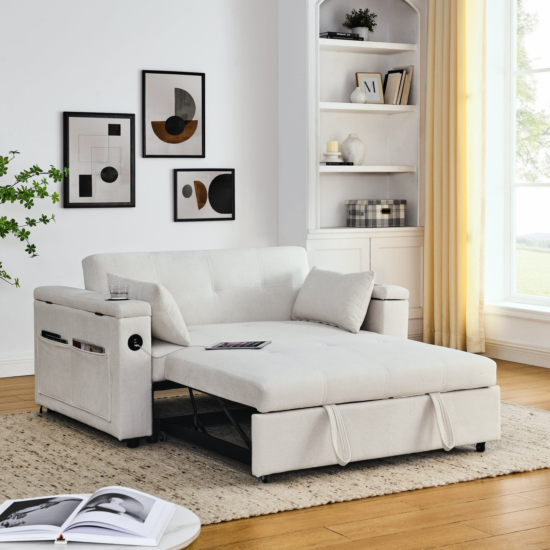 54 Pull-Out Sleeper Sofa Bed Double Seat Recliner Sofa Bed