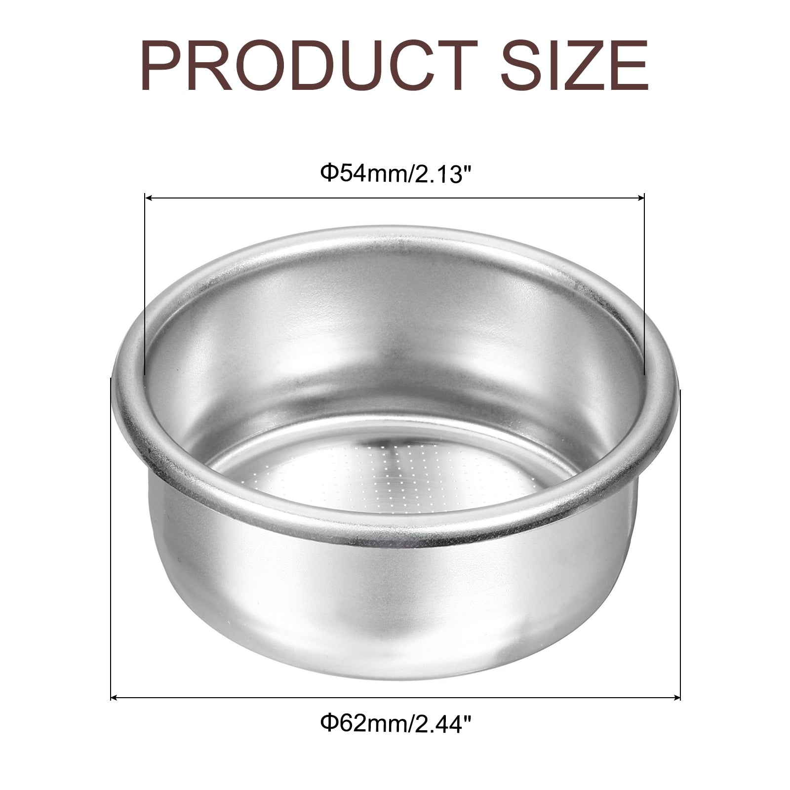 54mm Coffee Filter Basket, 2-Cup Stainless Steel Espresso Coffee Machine Bowl - Silver