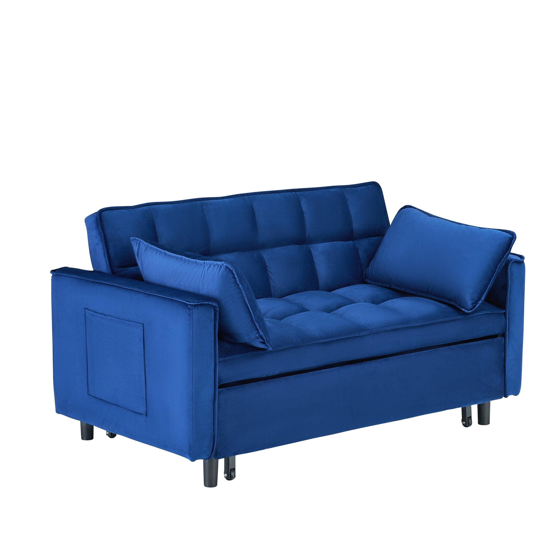 55-inch Blue Velvet Sofa with Pockets 3-in-1 Convertible