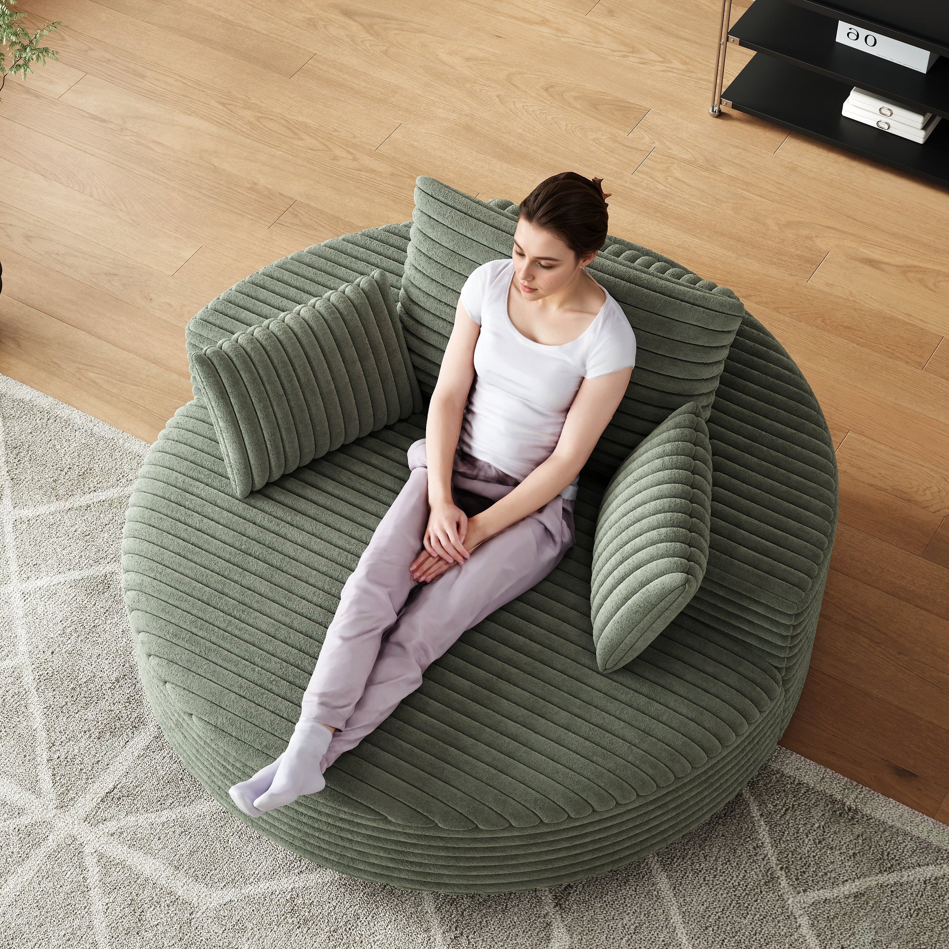 55 Luxury Swivel Chair - Plush Chenille Upholstery with 360Â° Rotation, Fluffy Modern Design for Living Rooms & Home Theaters