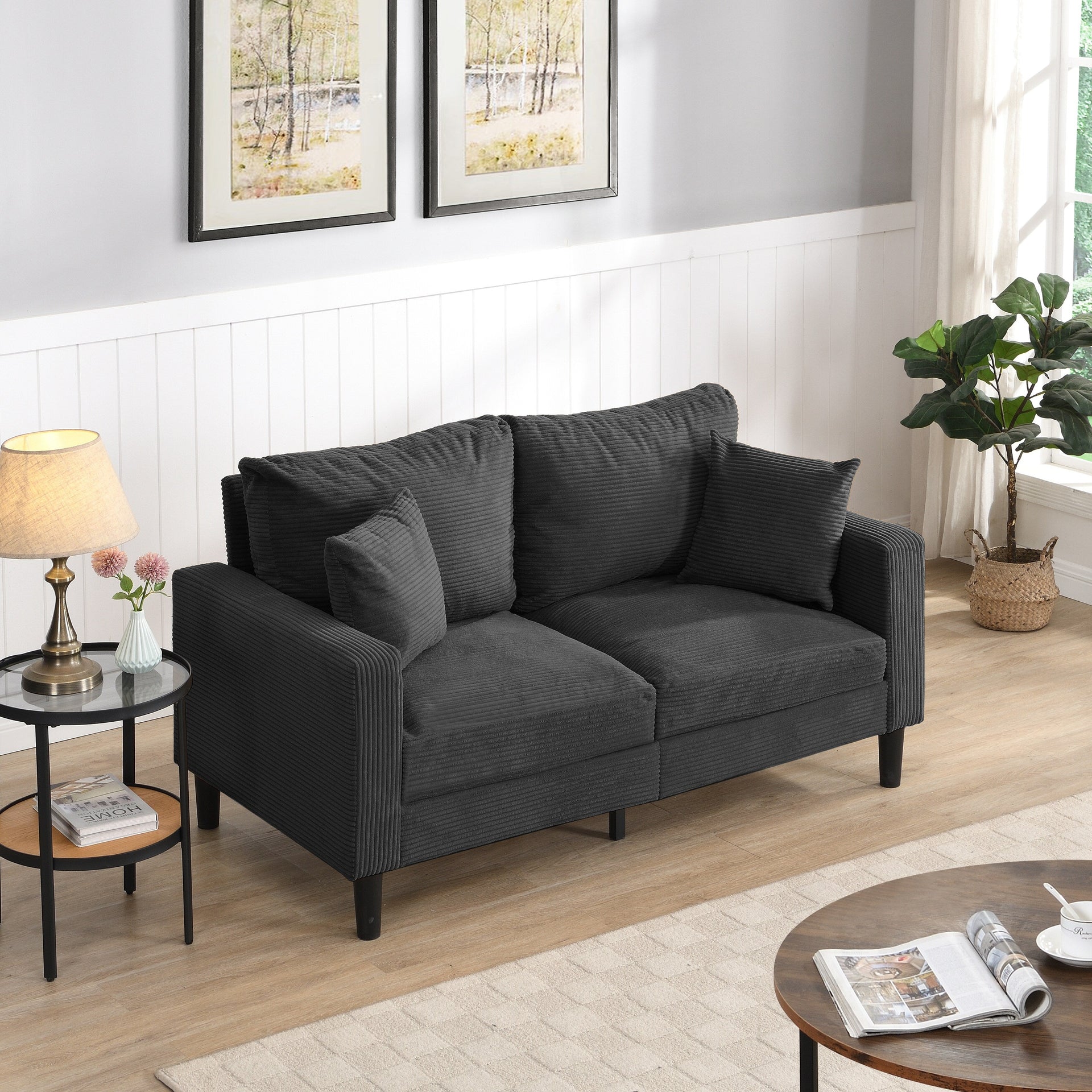 57 inch High Resilience Loveseat Wooden Frame 2 Seat Comfy Small Space Modern Upholstered Dark Gray