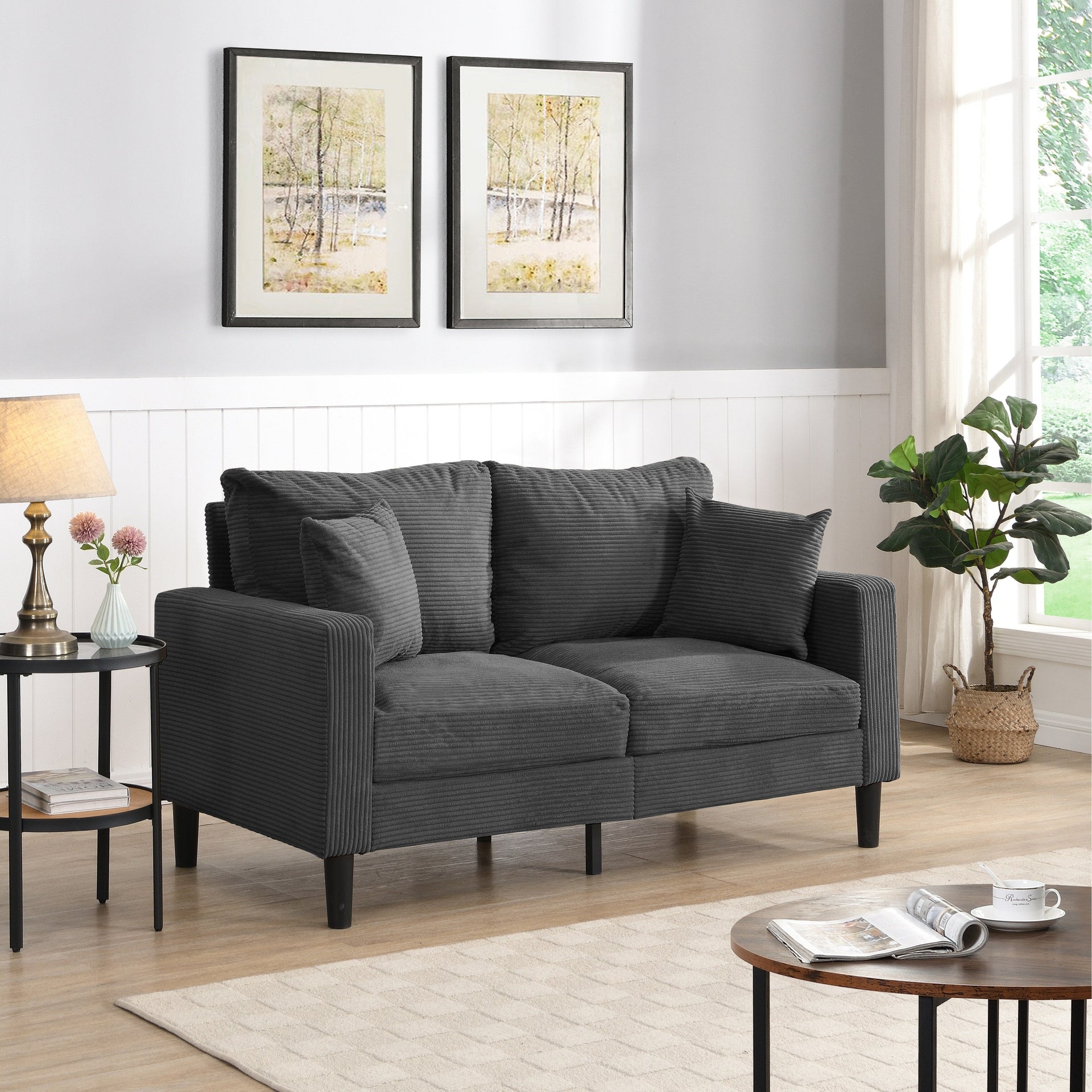 57 inch High Resilience Loveseat Wooden Frame 2 Seat Comfy Small Space Modern Upholstered Dark Gray