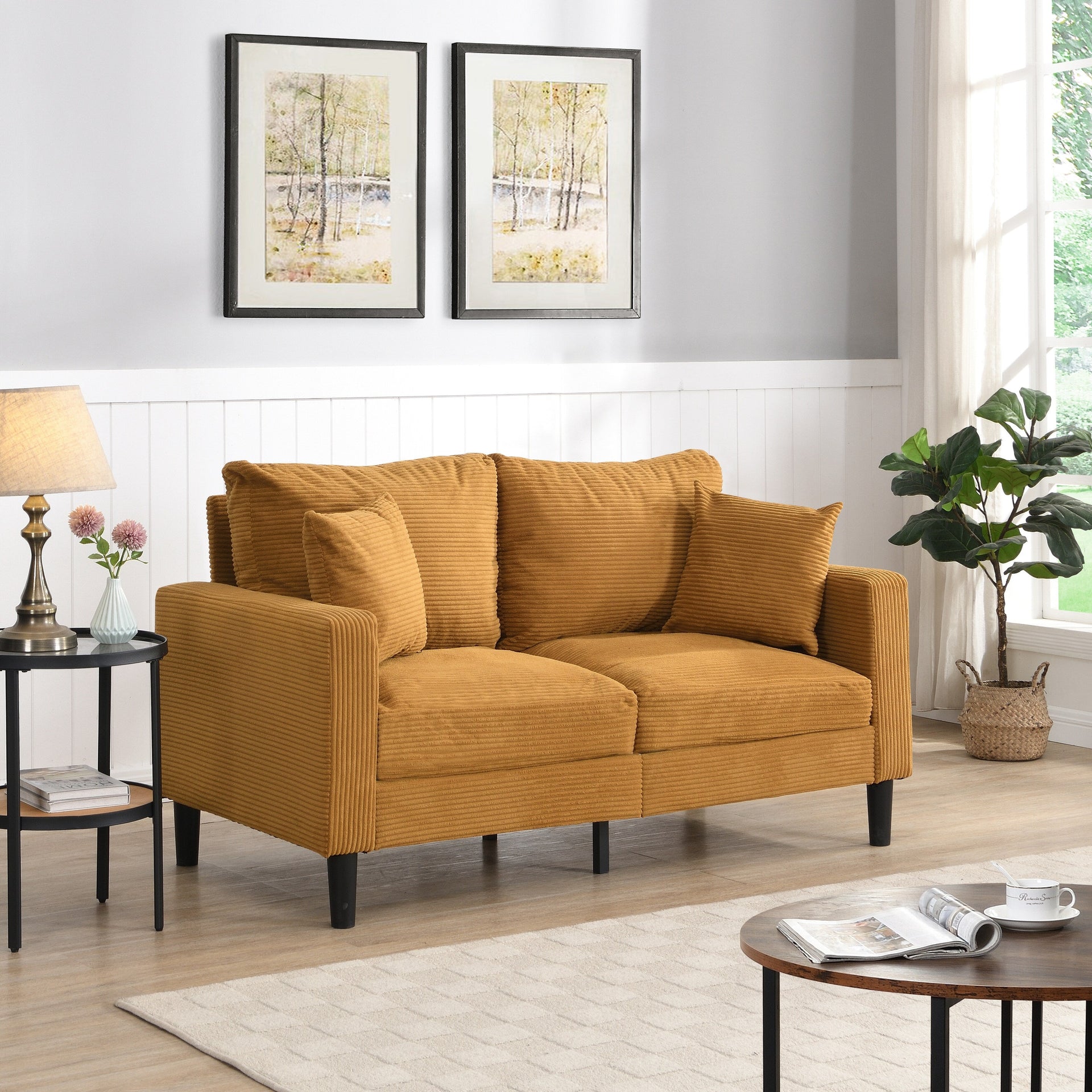 57 inch High Resilience Loveseat Wooden Frame 2 Seat Comfy Small Space Modern Upholstered Orange