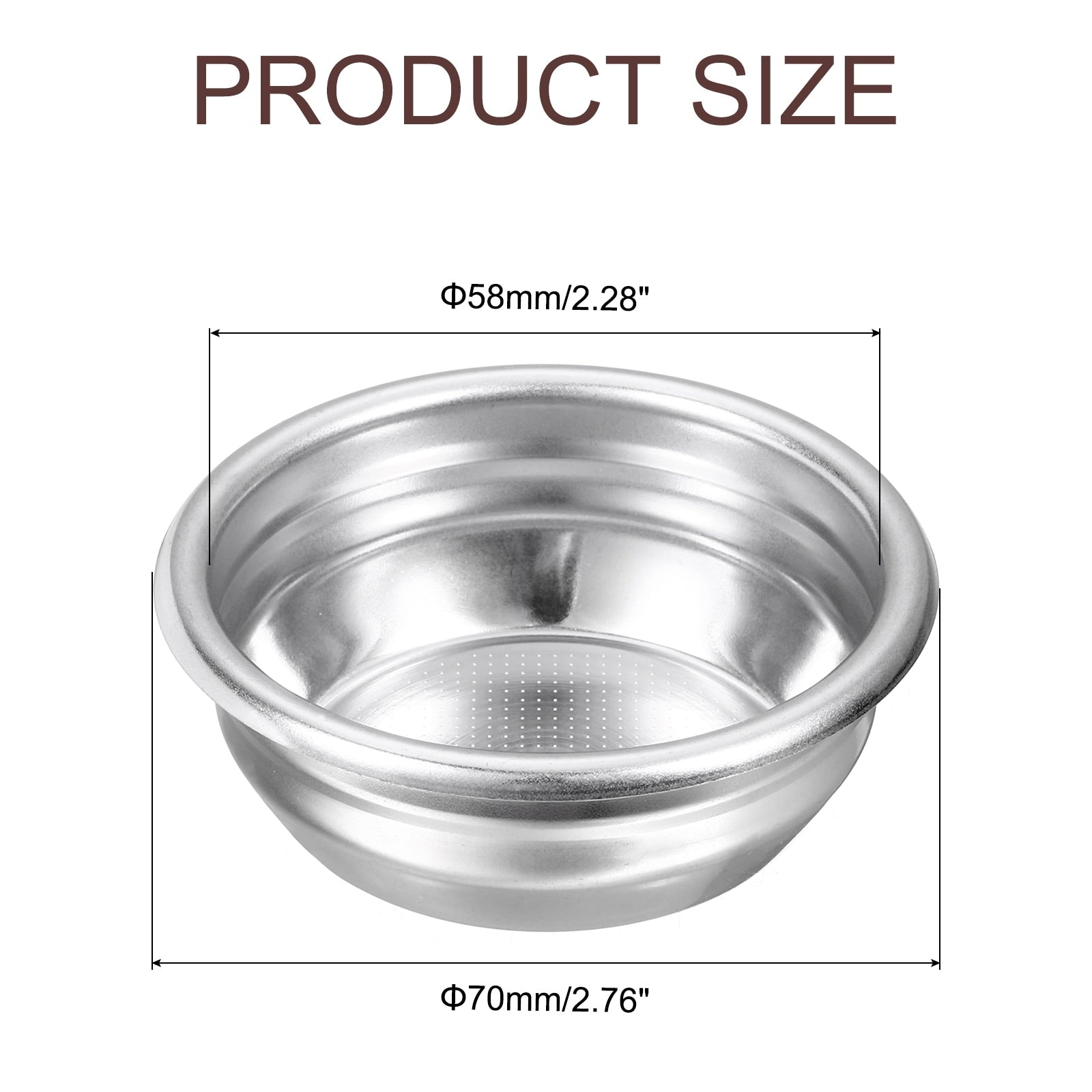 58mm Coffee Filter Basket, 2-Cup Stainless Steel Espresso Coffee Machine Bowl - Silver