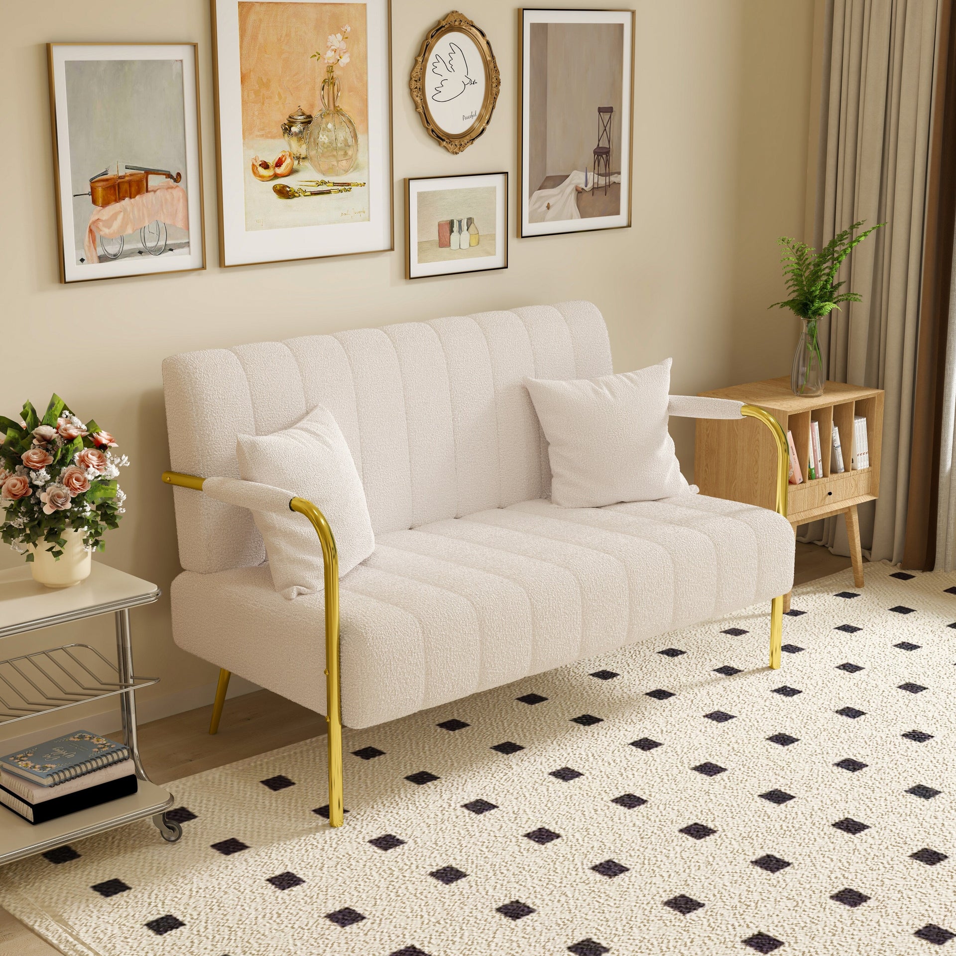 Beige Teddy Fleece Sofa - 29.92 x 59.00 x 31.89