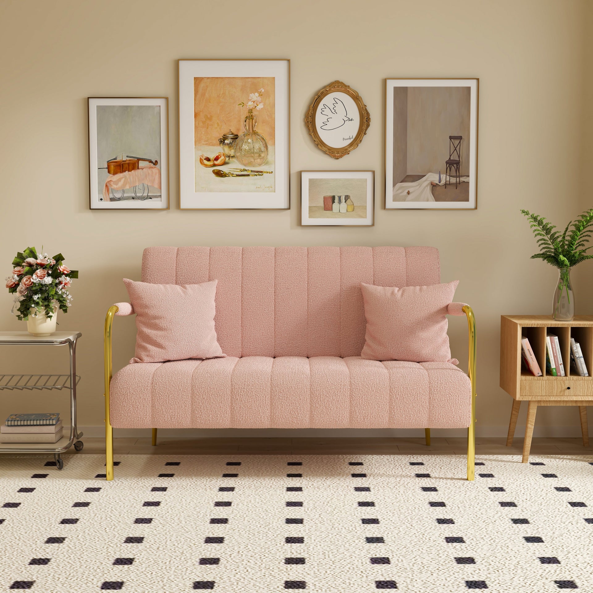 Soft Pink Teddy Fleece Sofa - 29.92 x 58.66 x 31.89