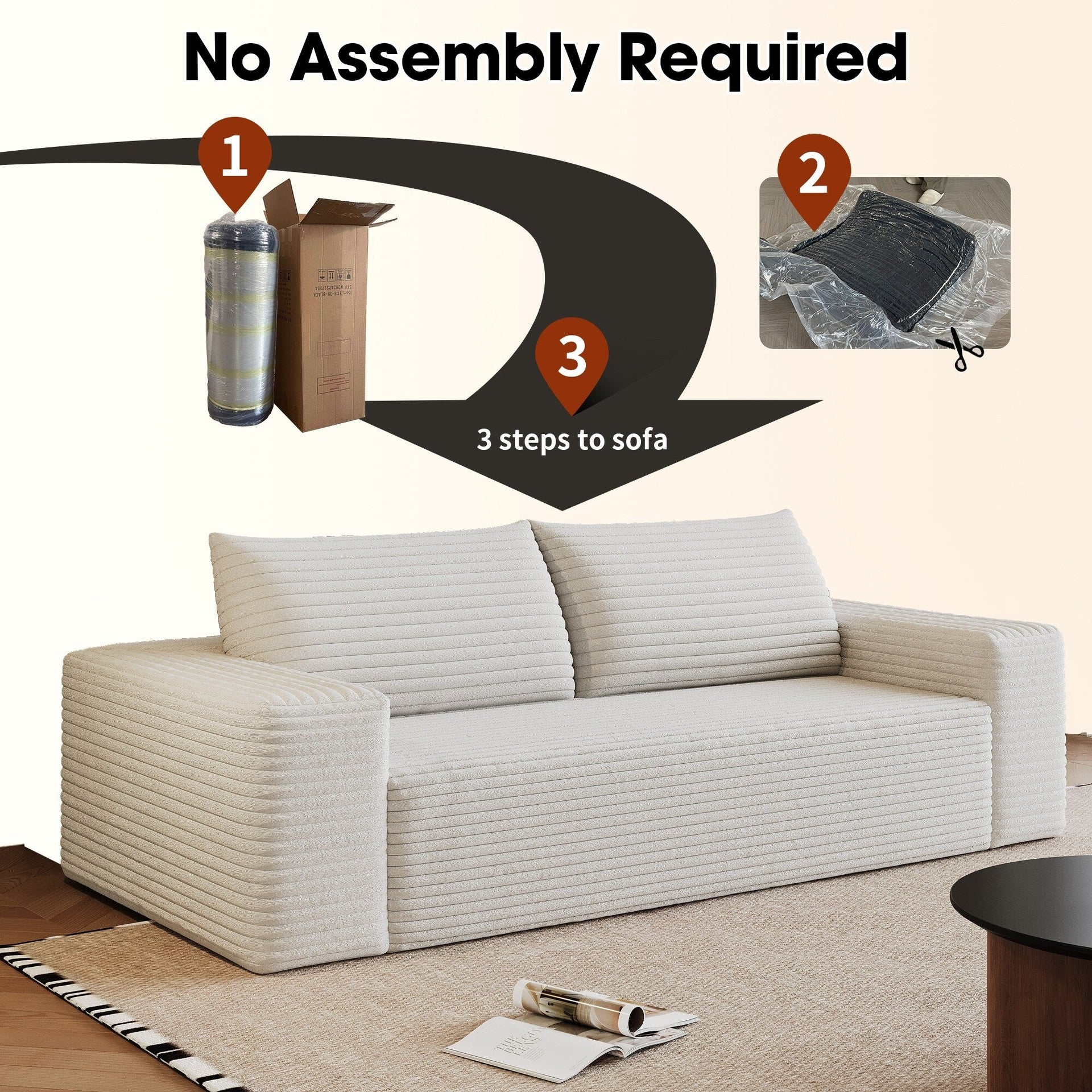 63 2Setaser Sofa, Corduroy Fabric, Deep Seat Couches, No Assembly, 1pcs for Living room, Bedroom,Conference room